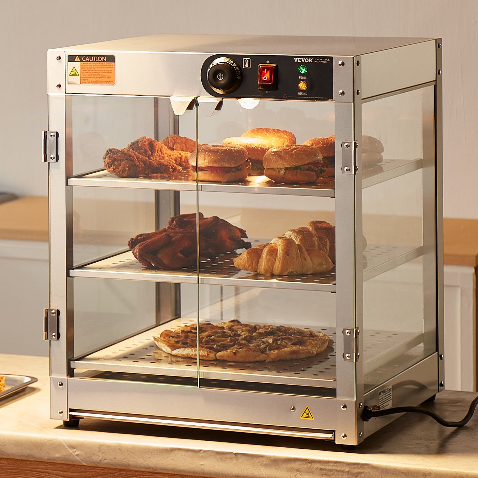 3-Tier Commercial Food Warmer Display, 800W Food Display Warmer with Light to En