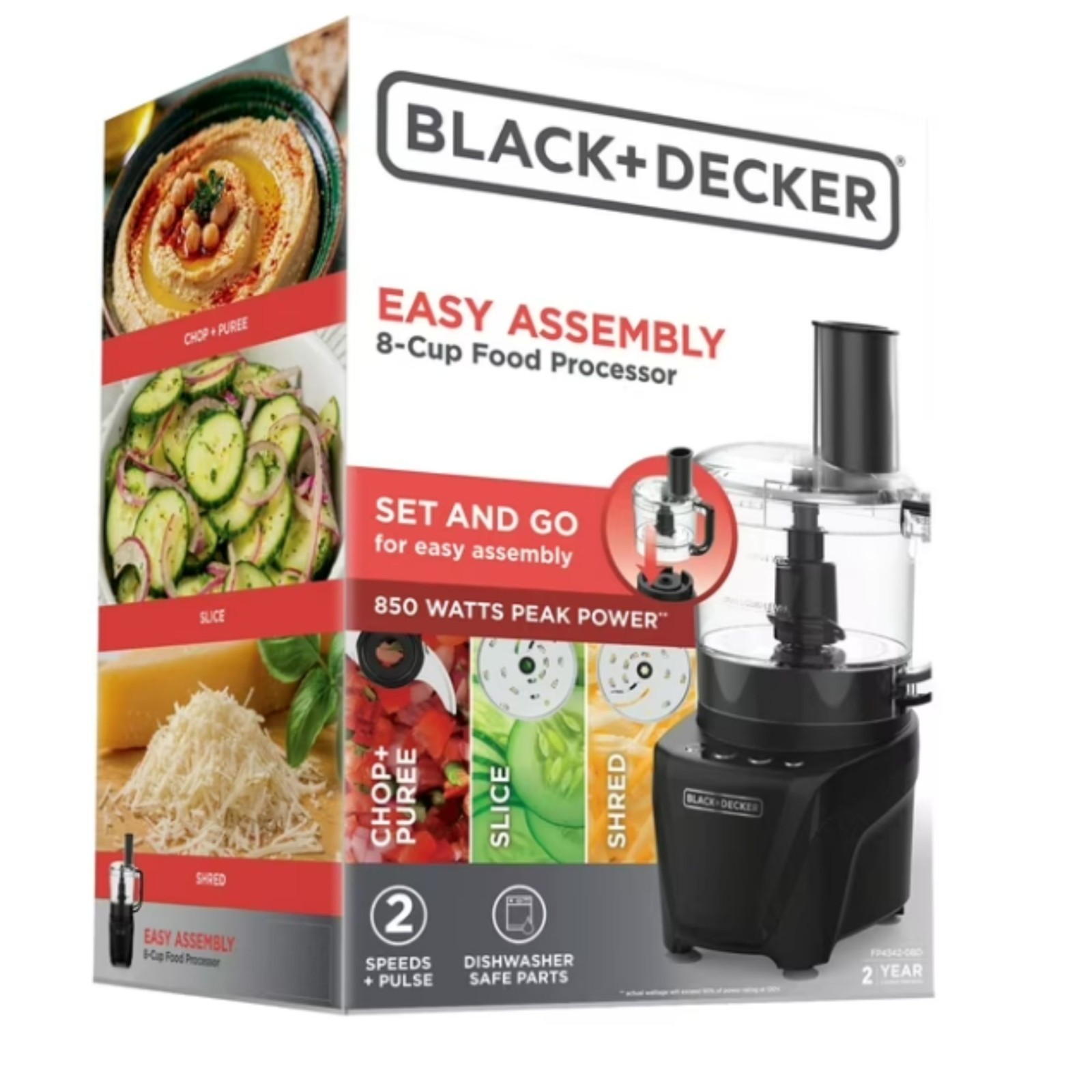 BLACK+DECKER Easy Assembly 8-Cup Food Processor 850W 2 Speeds + Pulse Chop