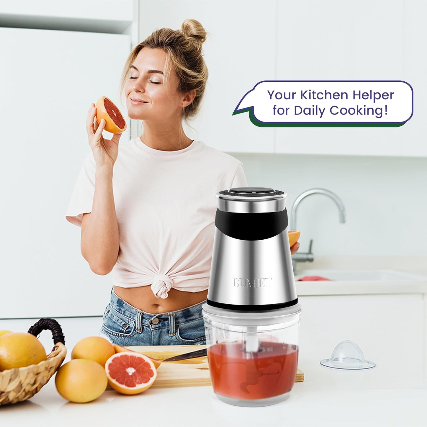 Electric Food Processor Vegetable Chopper 500W with 2.5 Cup Glass Bowl and Stain