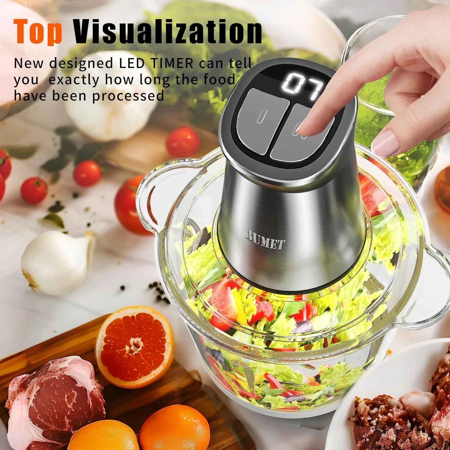Procesador de alimentos eléctrico 800W, picadora de carne, 12 tazas, 6 cuchillas