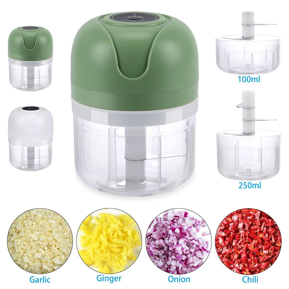250ML 100ML Mini Electric Garlic Food Chopper Grinder Blender USB Rechargeable