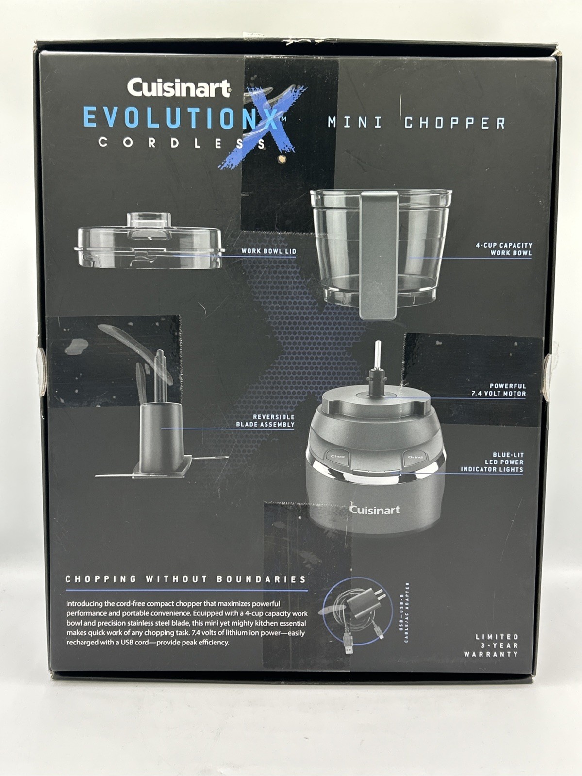 CUISINART EvolutionX Cordless/ 4-Cup Rechargeable Mini Chopper | Dark Grey/ NEW!