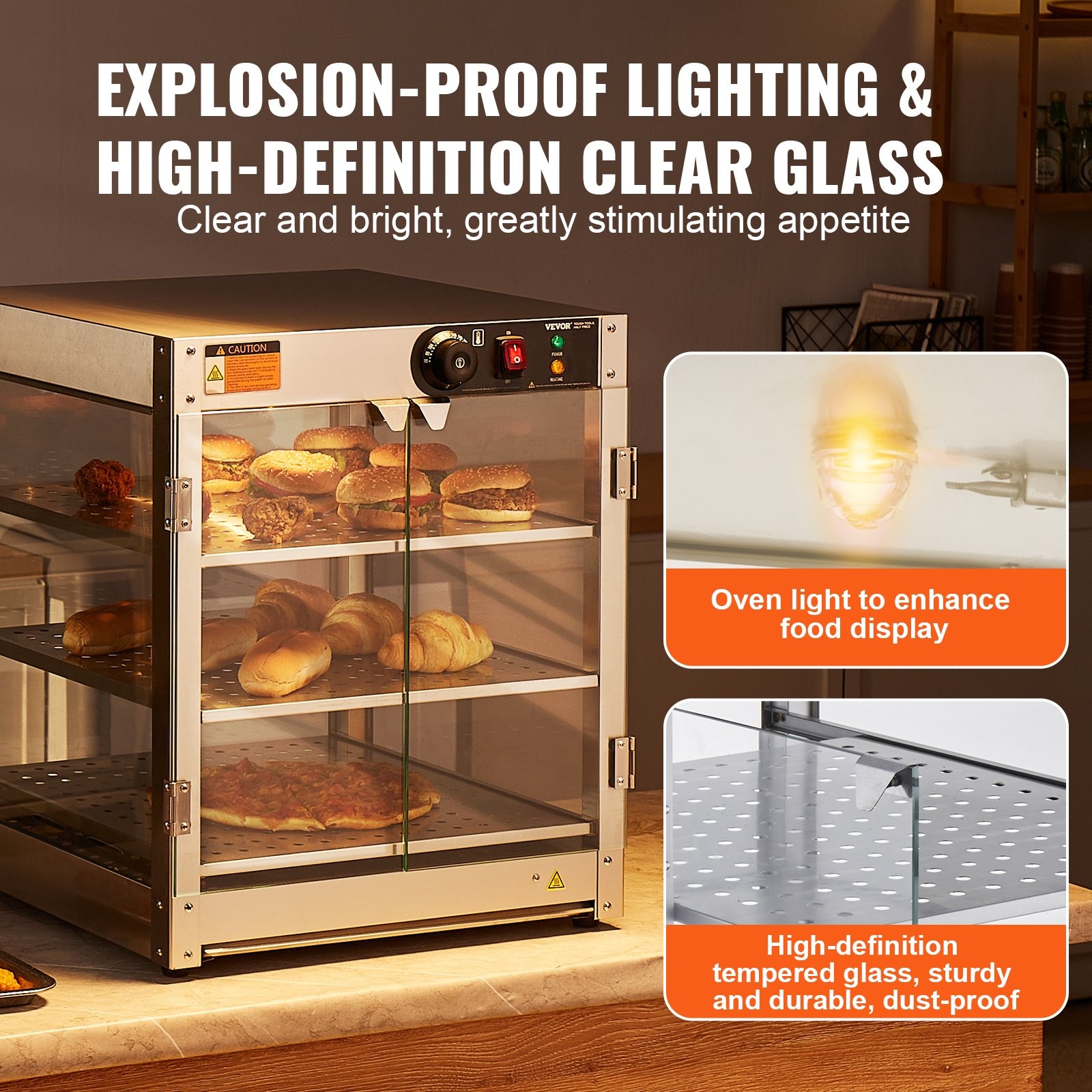 3-Tier Commercial Food Warmer Display, 800W Food Display Warmer with Light to En