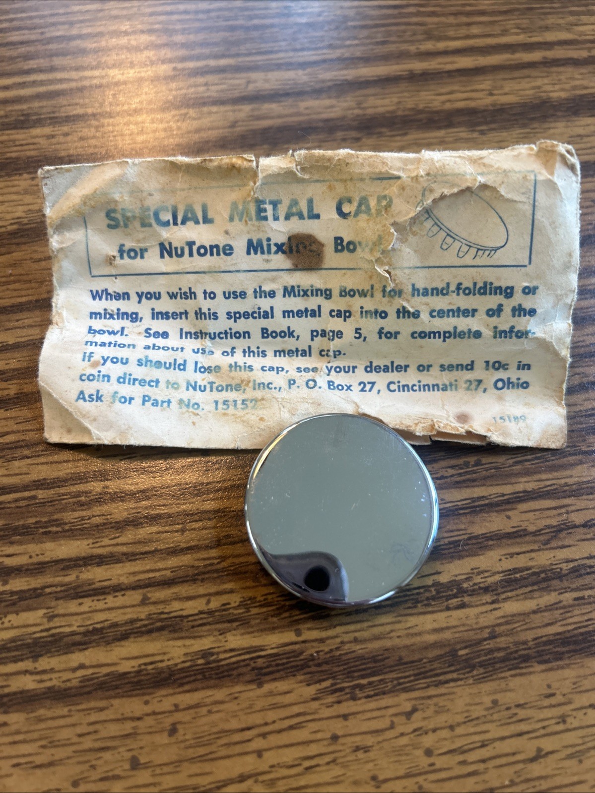 NuTone Built-In Food Center ‘Special Metal Cap’ Attachment Replacement NOS 15152