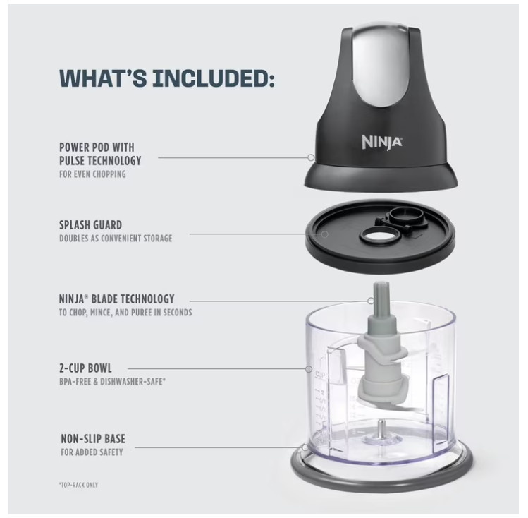 Ninja Express Chop 2-Cup Food Chopper, One-Touch Pulsing, Splash Guard & Storage