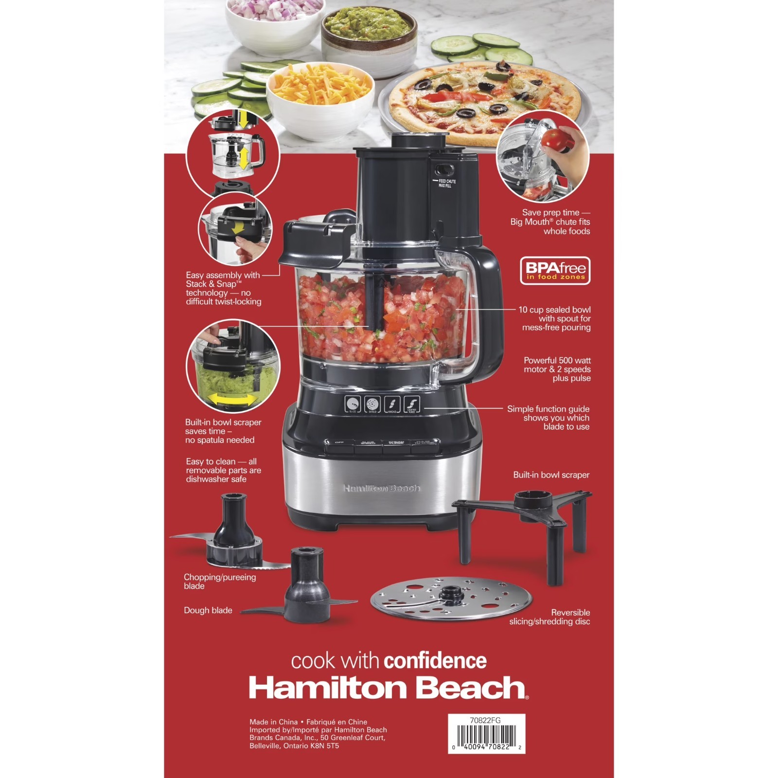 Hamilton Beach 10 Cup Food Processor and Chopper with Stack & Snap Design, Extra