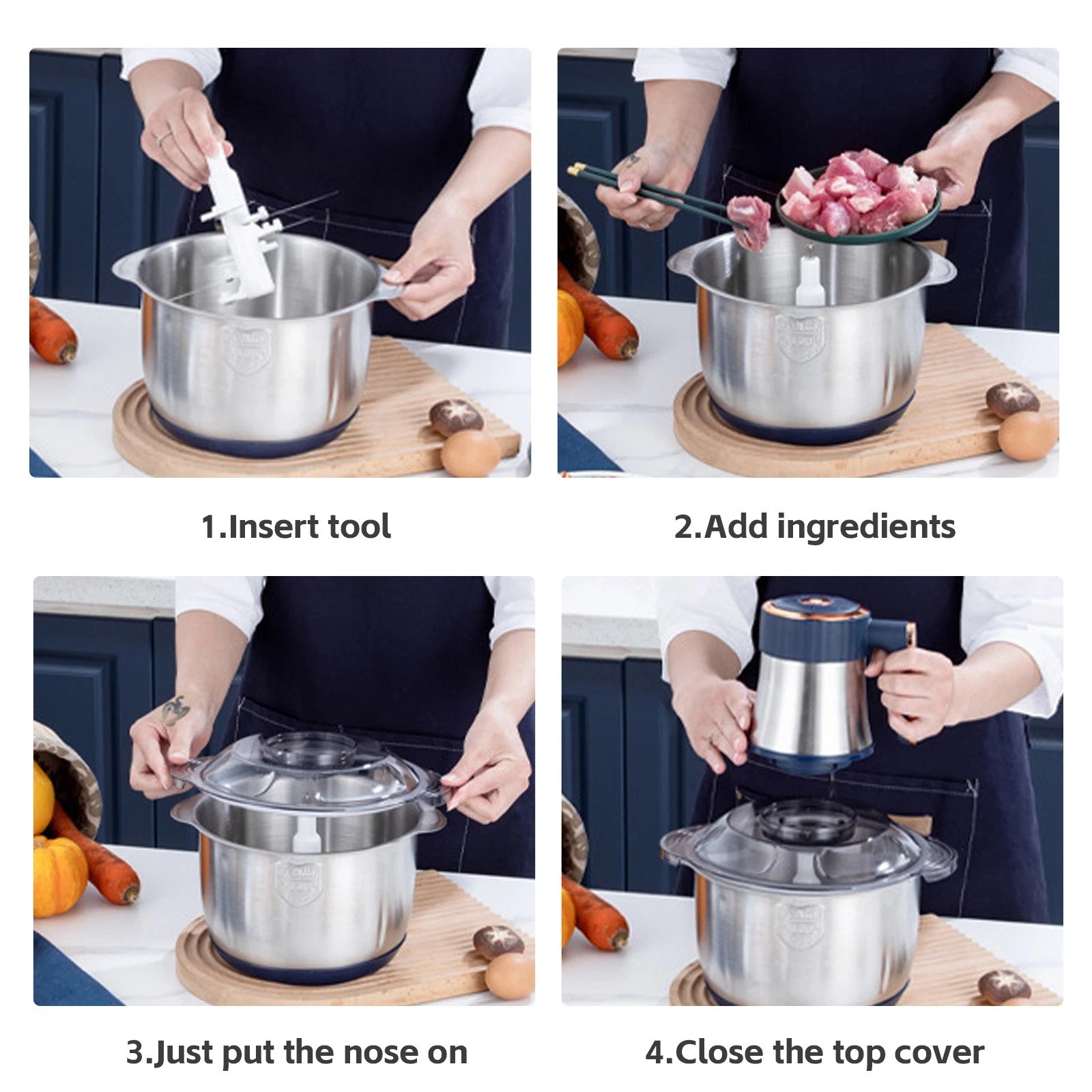 500W Electric Food Vege Chopper Food Processor Kitchen Meat Grinder Mixer 5L US