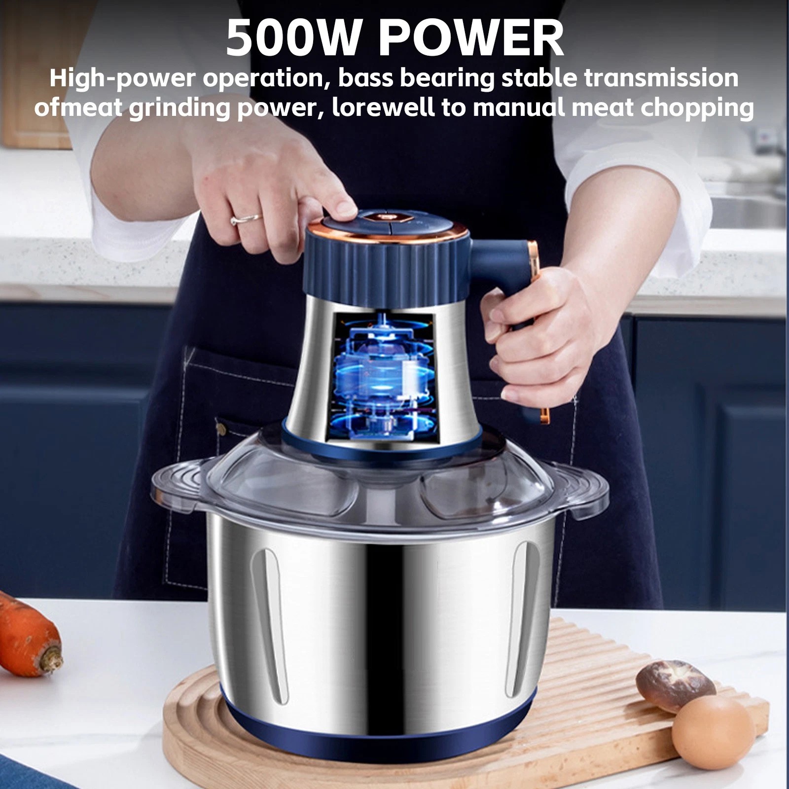 500W Electric Food Vege Chopper Food Processor Kitchen Meat Grinder Mixer 5L US