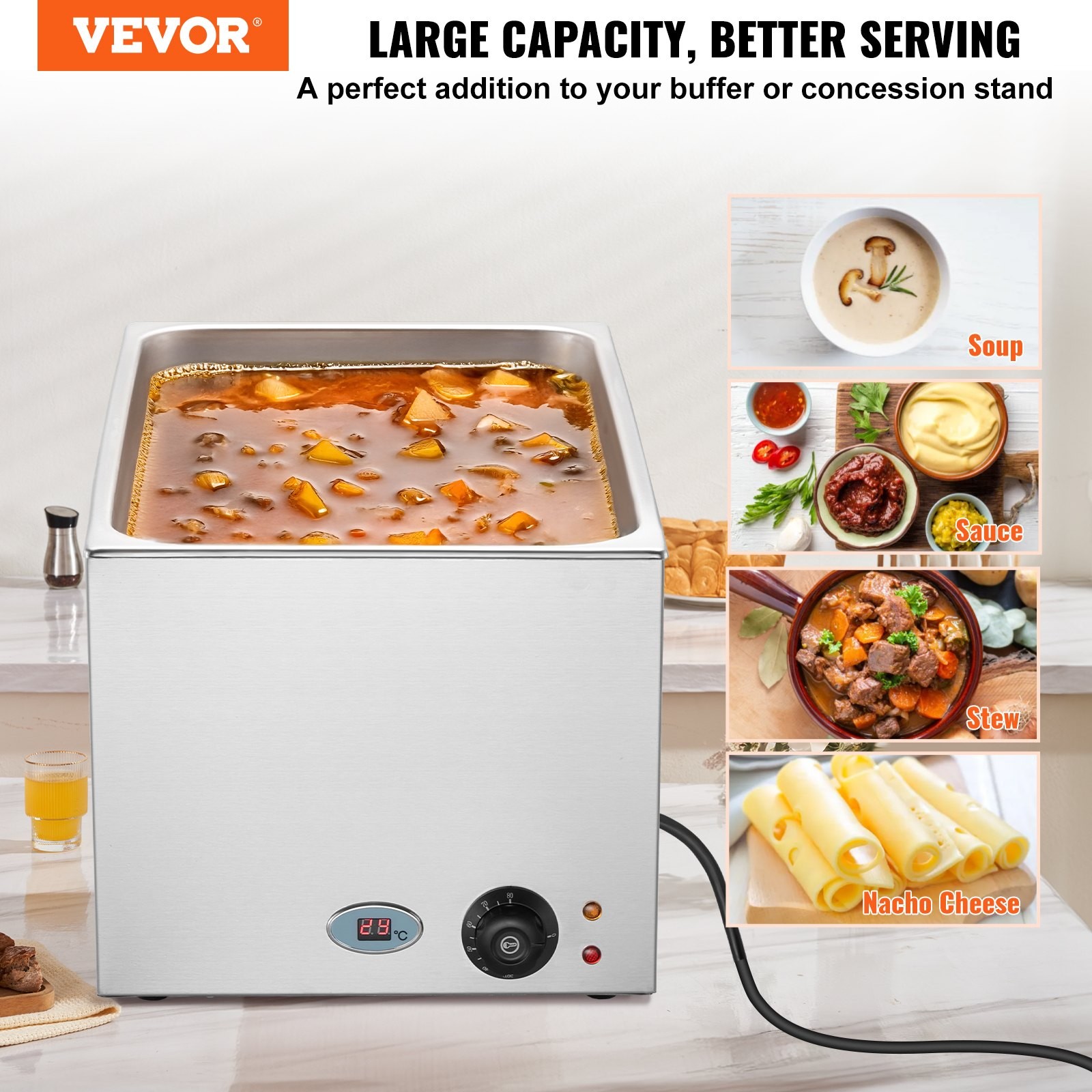 Commercial Food Warmer 19QT Bain Marie 1200W Electric Buffet Warmer Steam Table
