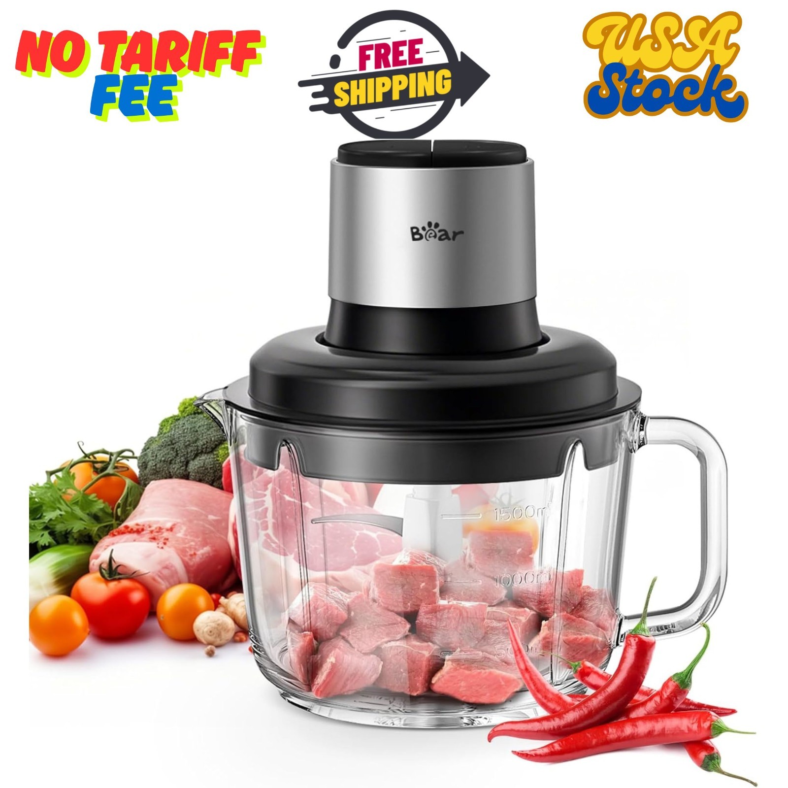 Food Processor, Electric Food Chopper with 8 Cup/2L Handheld Glass Bowls, …