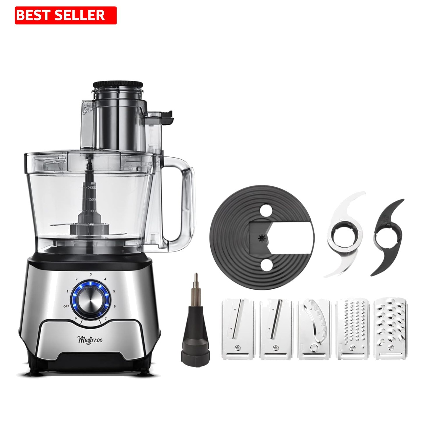 Stainless Steel 14-Cup Food Processor with Safety Lock, 1000W Motor & Easy Clean