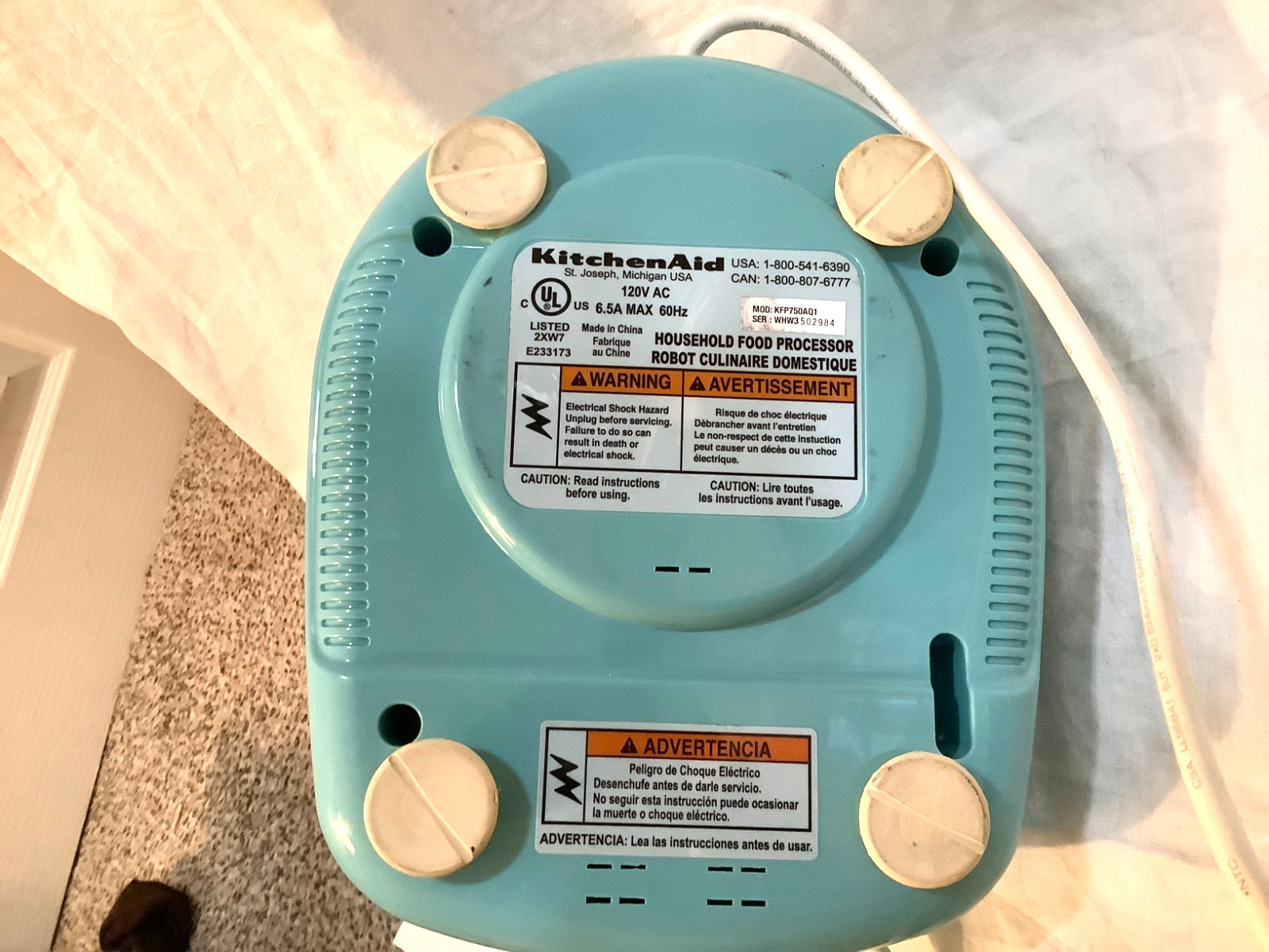 Kitchen Aid 12-Cup Food Processor KFP750 w/Accessories Rare Aqua blue