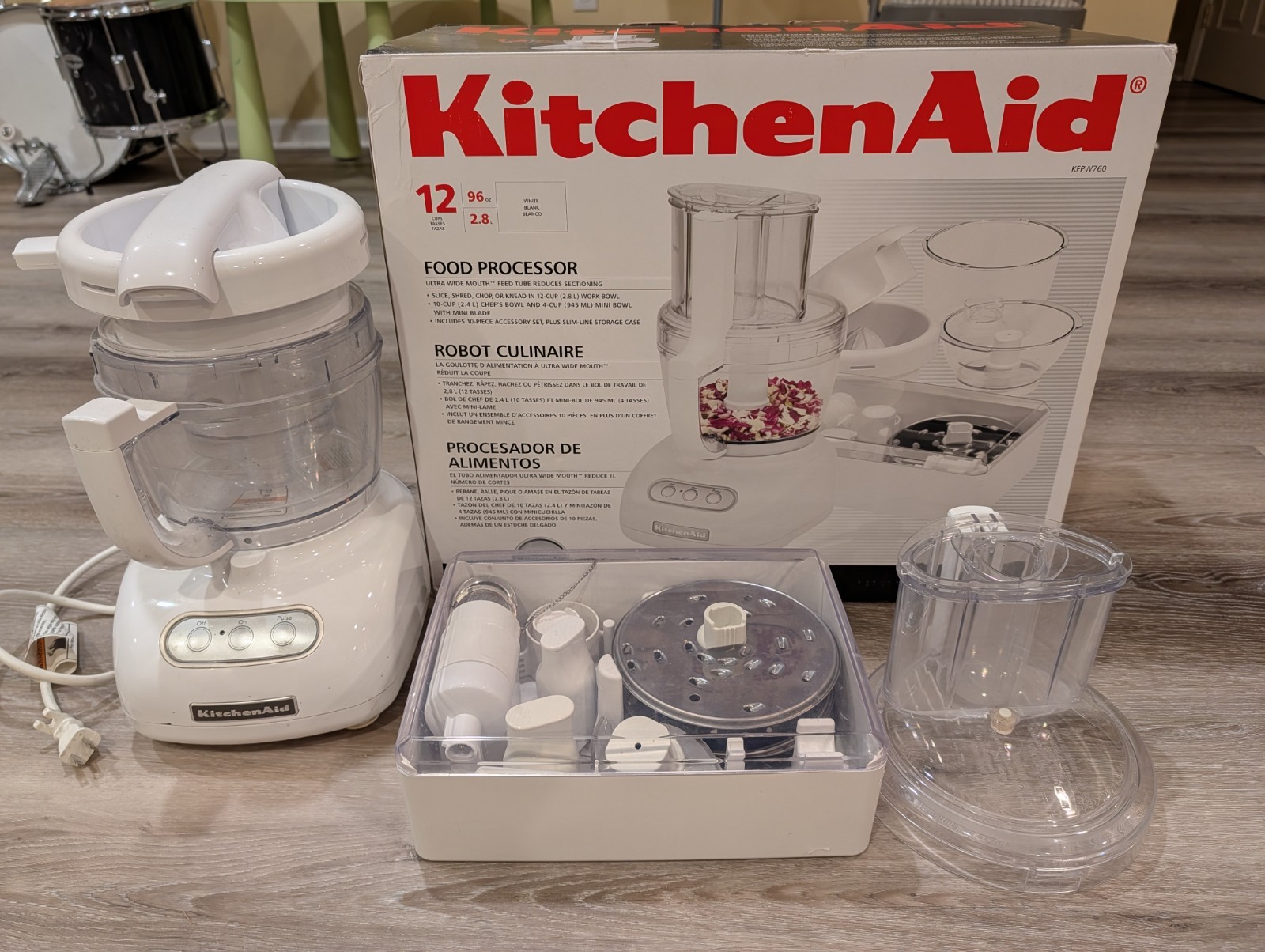 KitchenAid 12 Cup Food Processor White W/ Accessories & 4-Cup Bowl KFP760WH3