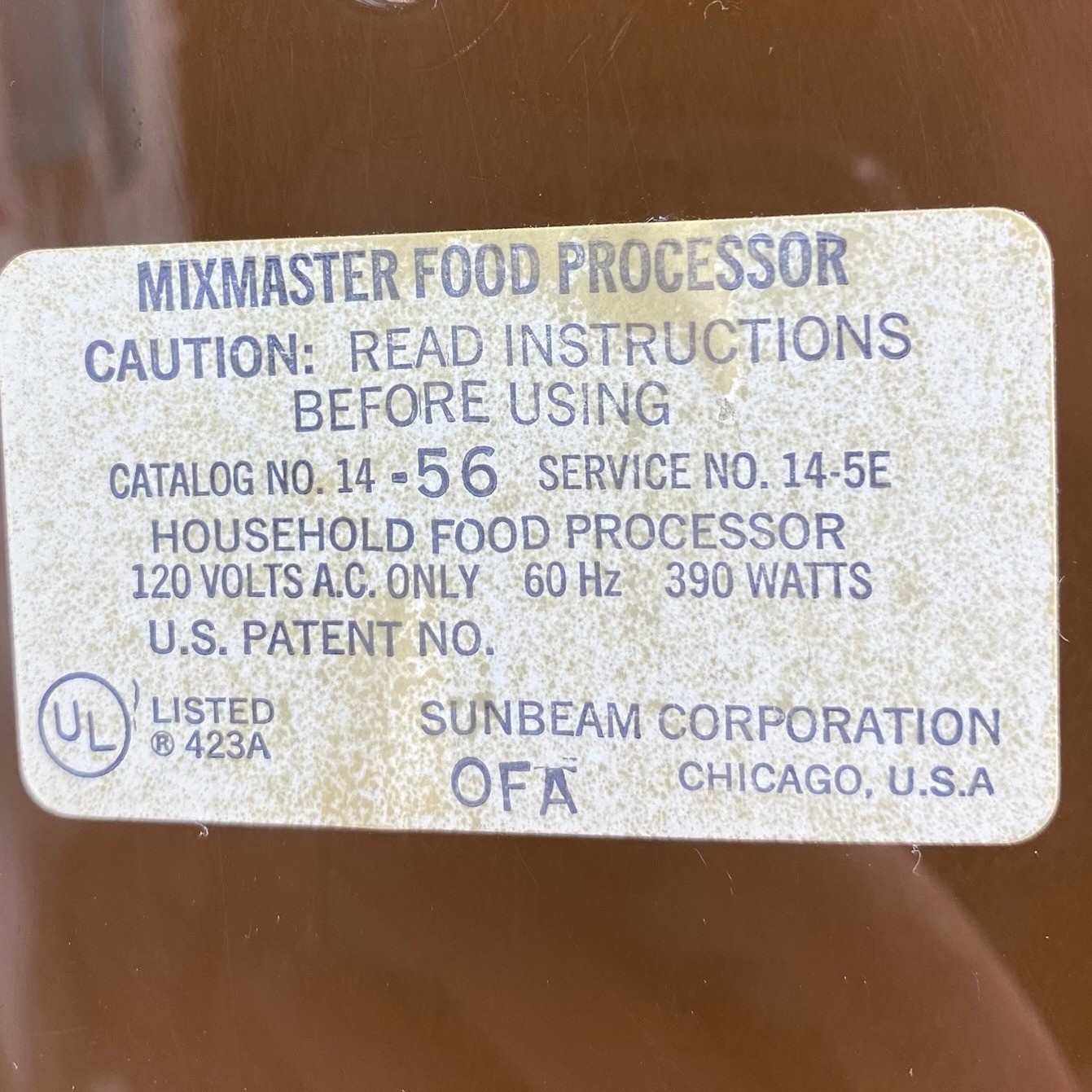 Vintage 80’s Retro Sunbeam Food Processor Chopper Almond Brown Mixmaster – READ!