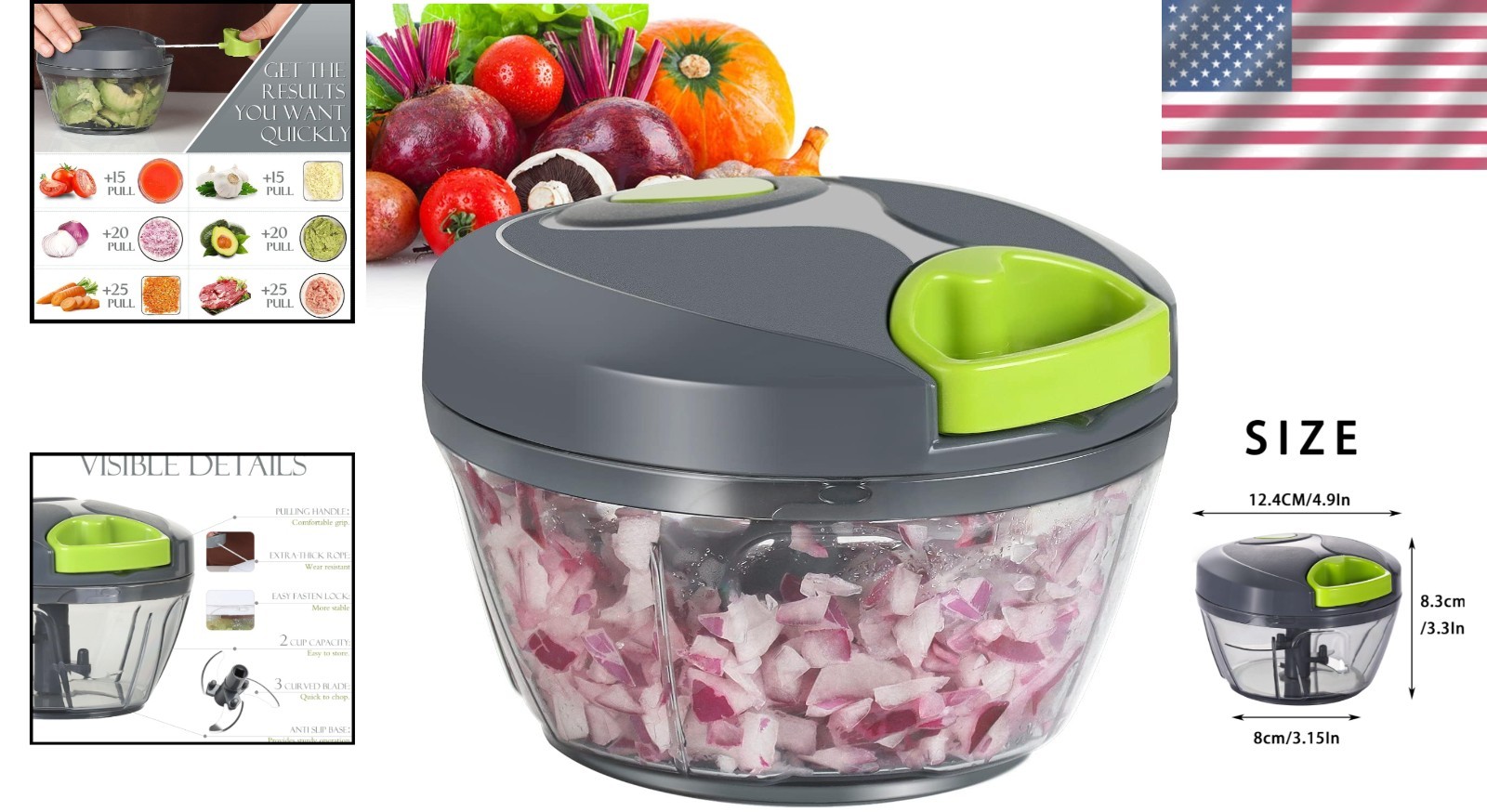 Manual Vegetable Chopper with Stainless Steel Blades – Compact & Dishwasher Safe