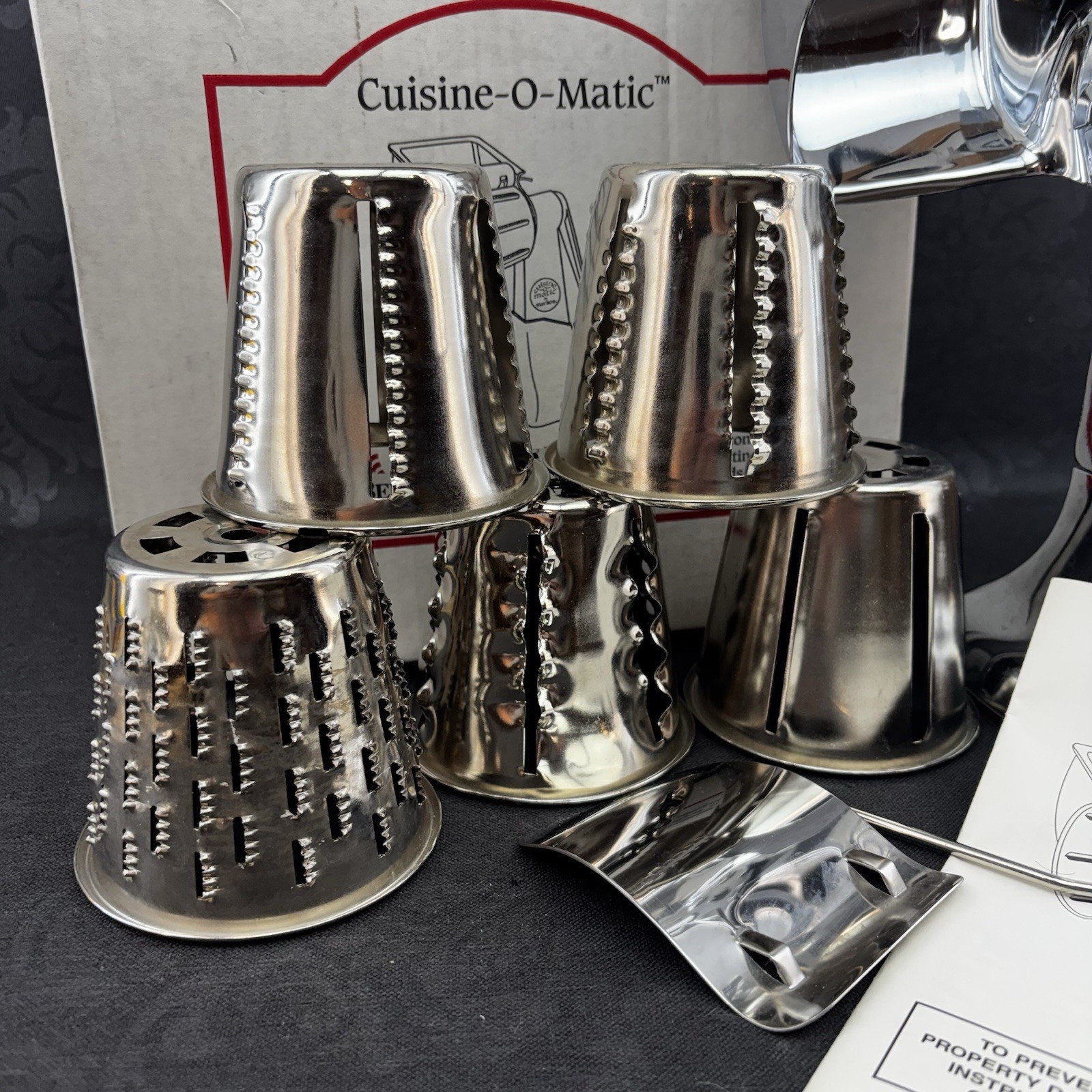 New Westbend Cuisine O Matic Manual Cutter Food Processor 5 Cutting Cone Chrome