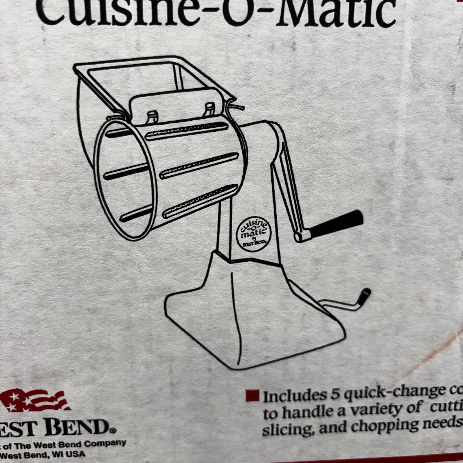 New Westbend Cuisine O Matic Manual Cutter Food Processor 5 Cutting Cone Chrome