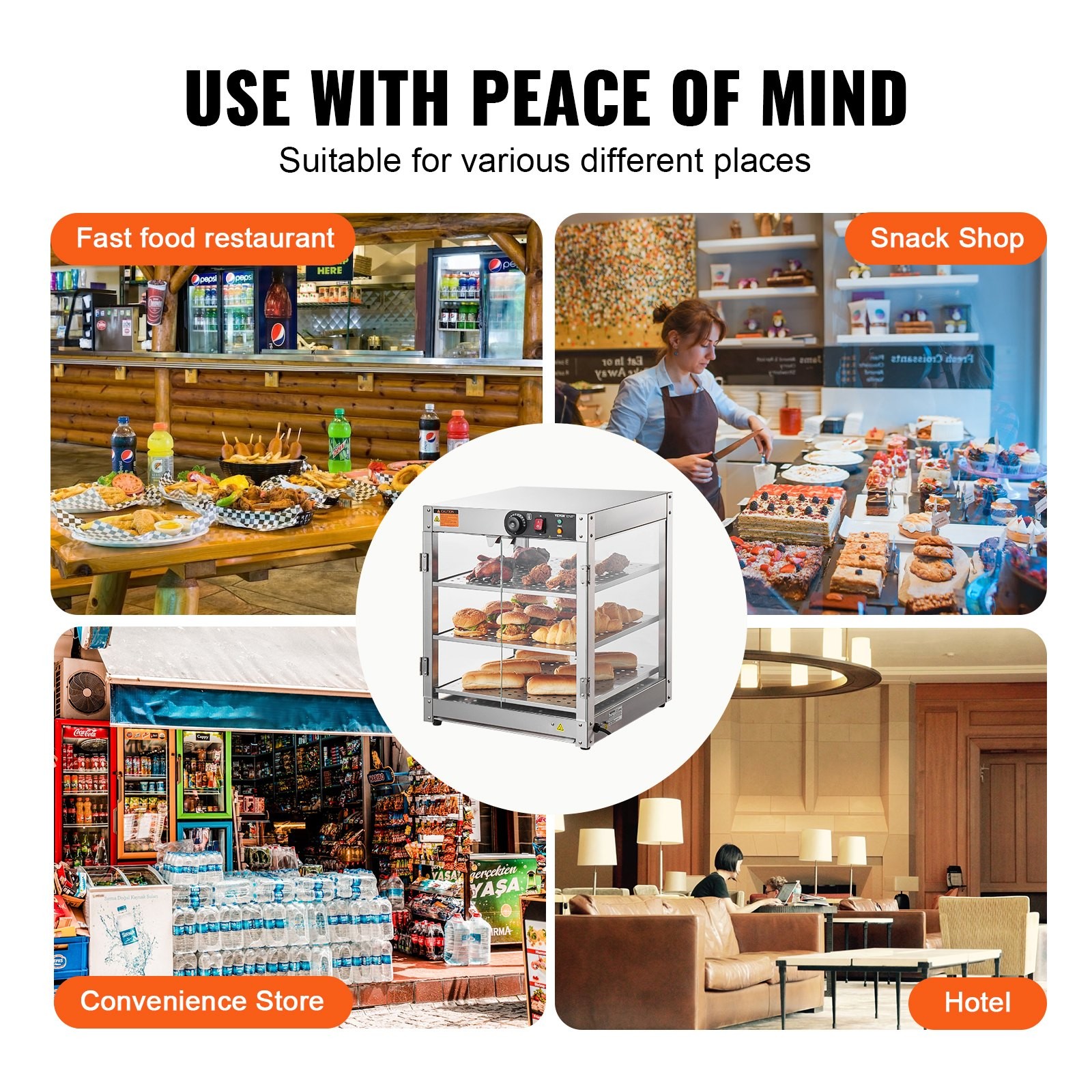 3-Tier Commercial Food Warmer Display, 800W Food Display Warmer with Light to En