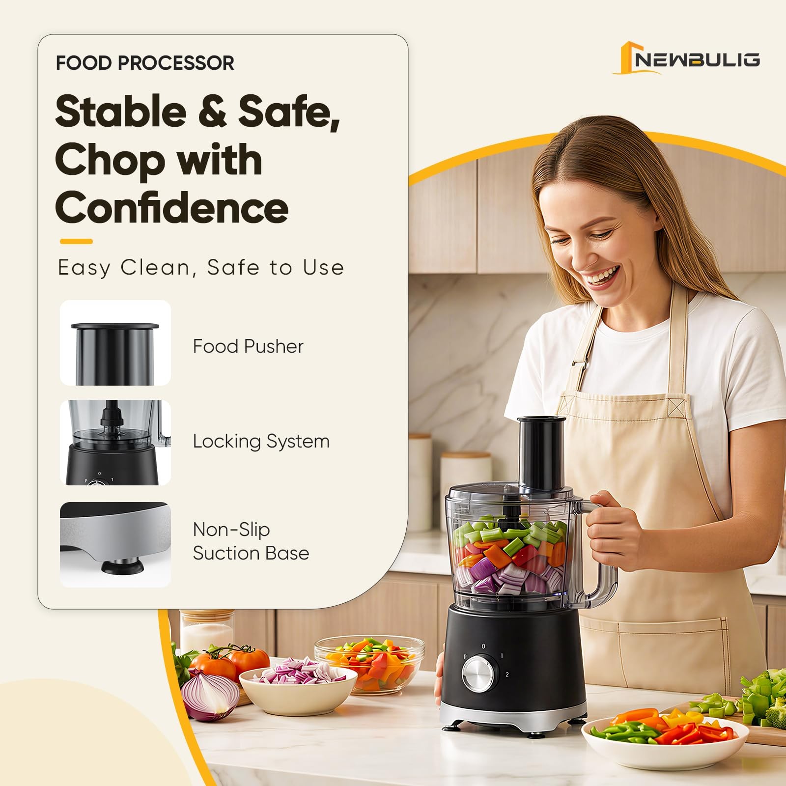10.5 Cups Food Processor, Versatile Food processors with 5 Blades, 600W Power…