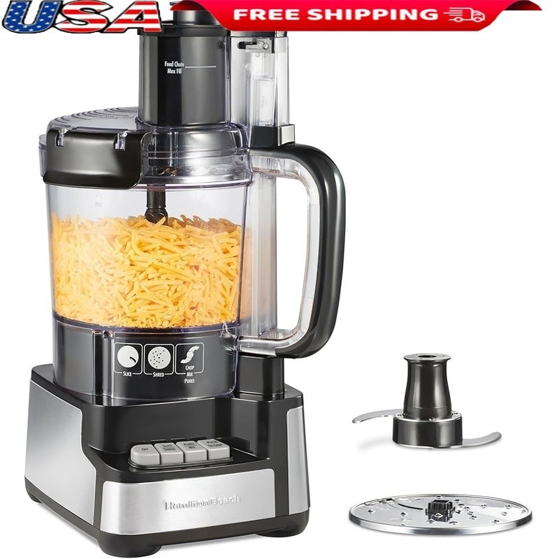 450W Food Processor Easy Assembly Large Bowl Big Mouth Chute 2 Attachments New