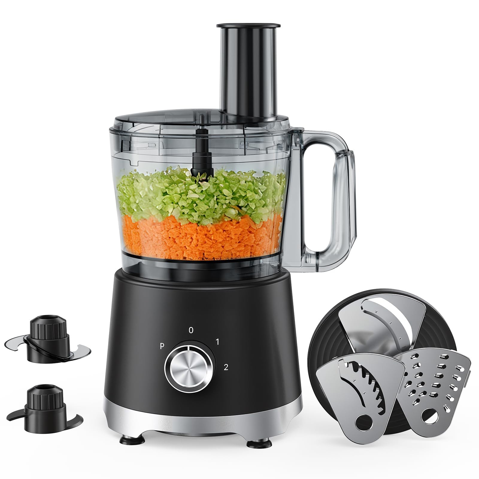 10.5 Cups Food Processor, Versatile Food processors with 5 Blades, 600W Power…