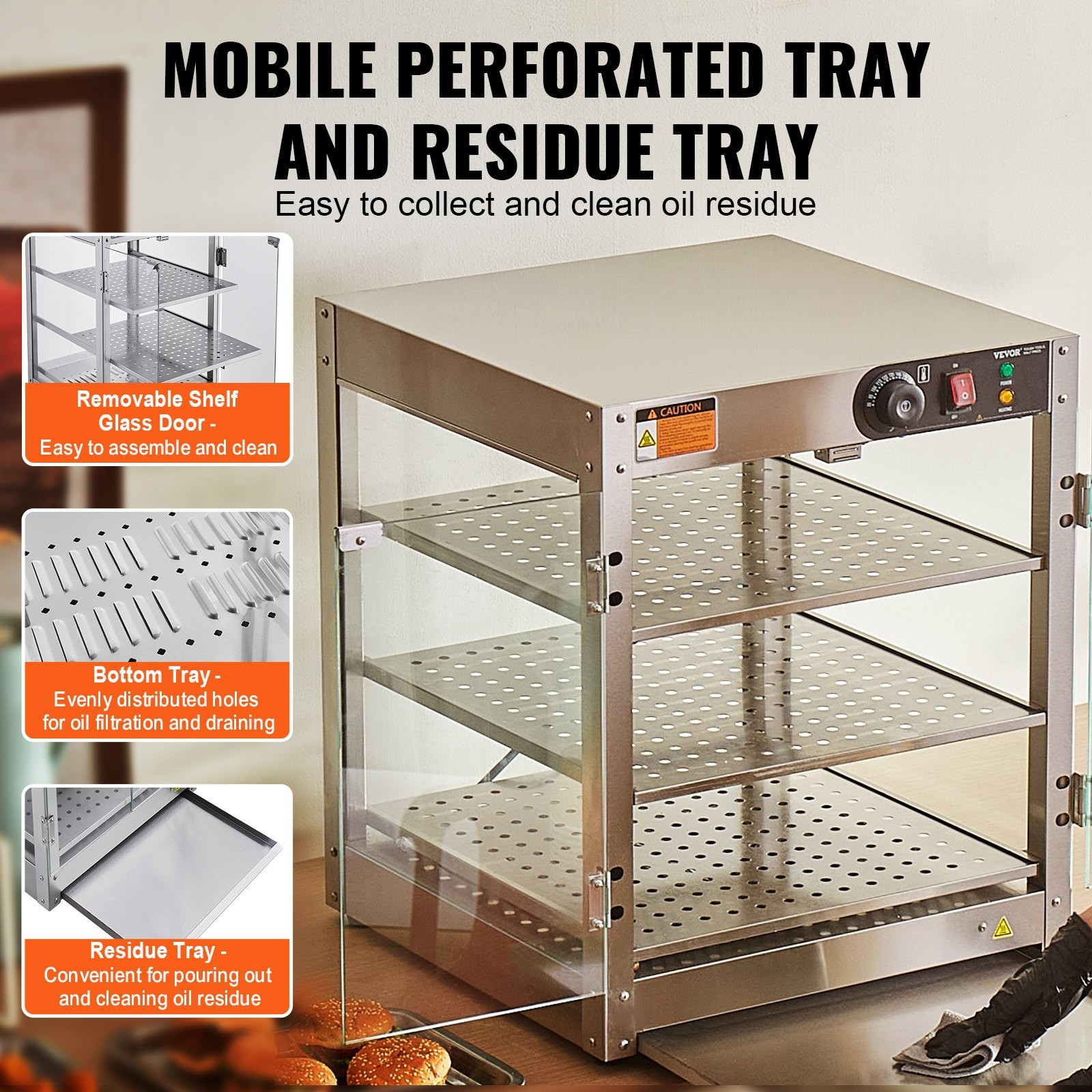 3-Tier Commercial Food Warmer Display, 800W Food Display Warmer with Light to En