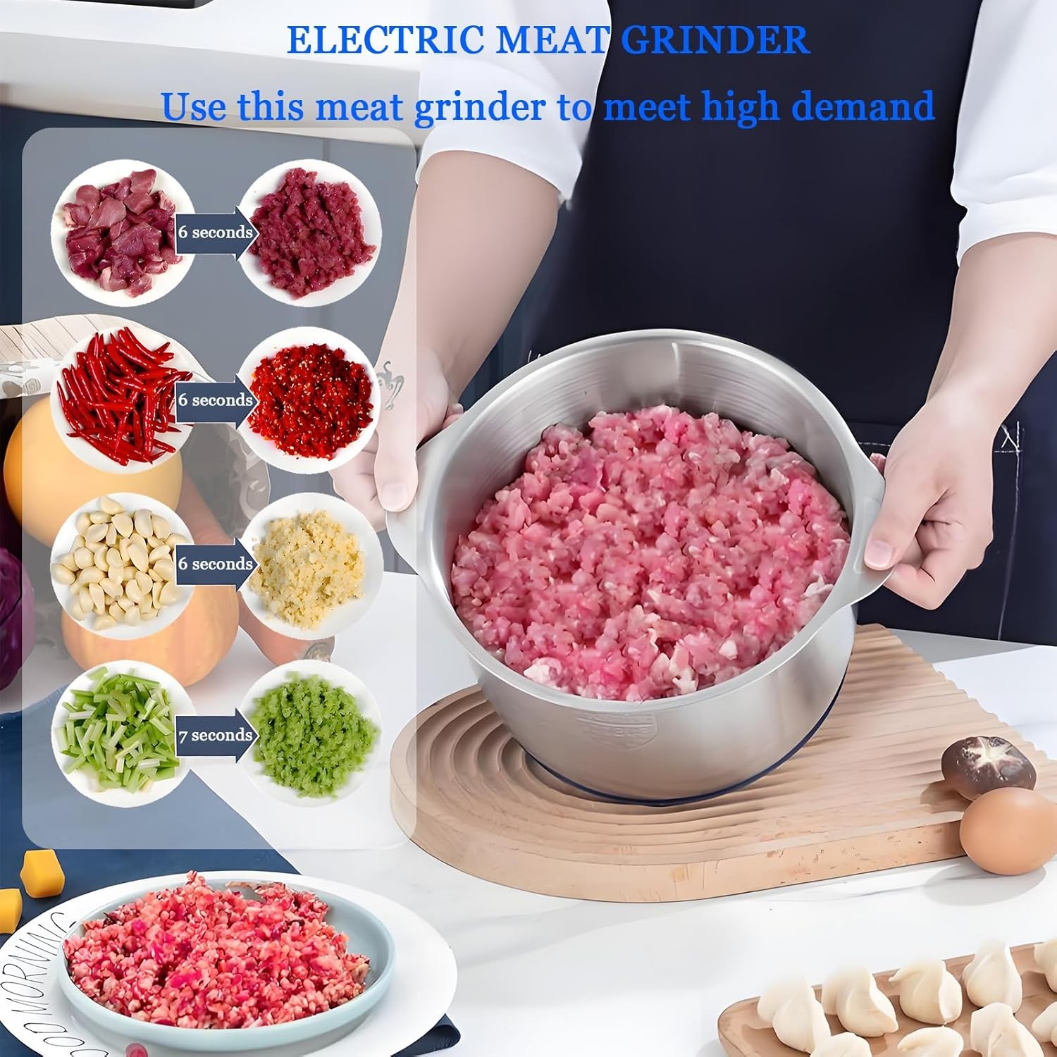 500W Electric Food Vege Chopper Food Processor Kitchen Meat Grinder Mixer 5L US