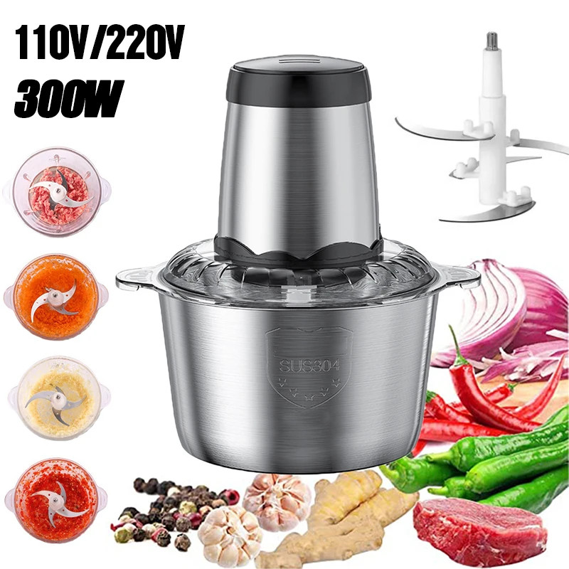 110V Electric Food Chopper Electric Stainless Steel Processor Meat Grinder Mixer