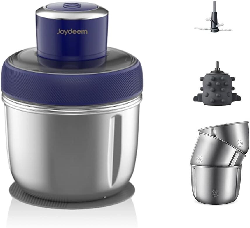Joydeem JD-376B Electric Food Processor Blue 300W with 3 Stainless Steel Bowls