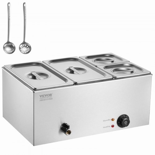 4-Pan Commercial Food Warmer, 16.4QT Electric Steam Table, 1200W Professional Co