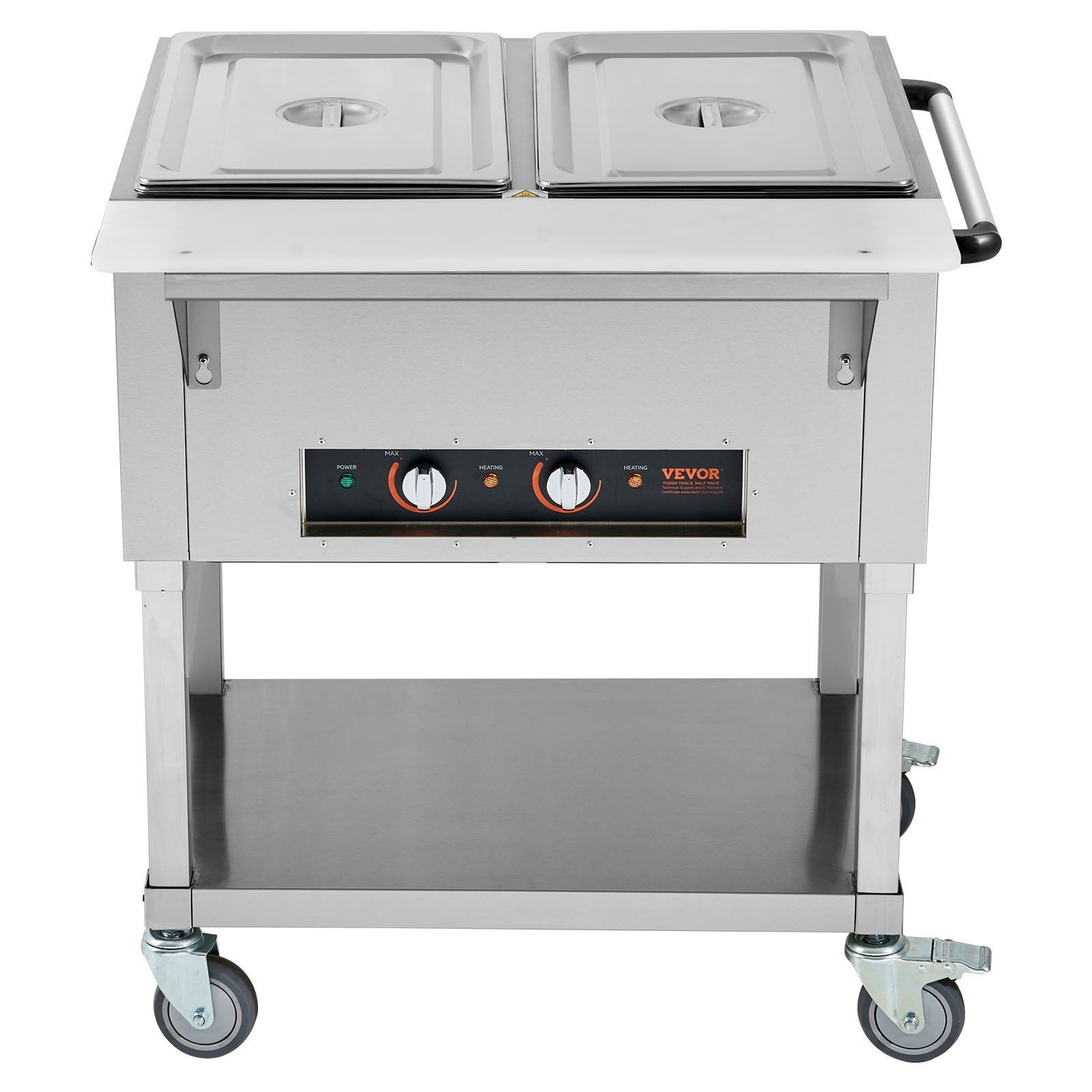 2×20.6QT 1000W Stainless Steel Electric Steam Table with 4 Wheels (2 Lockable)