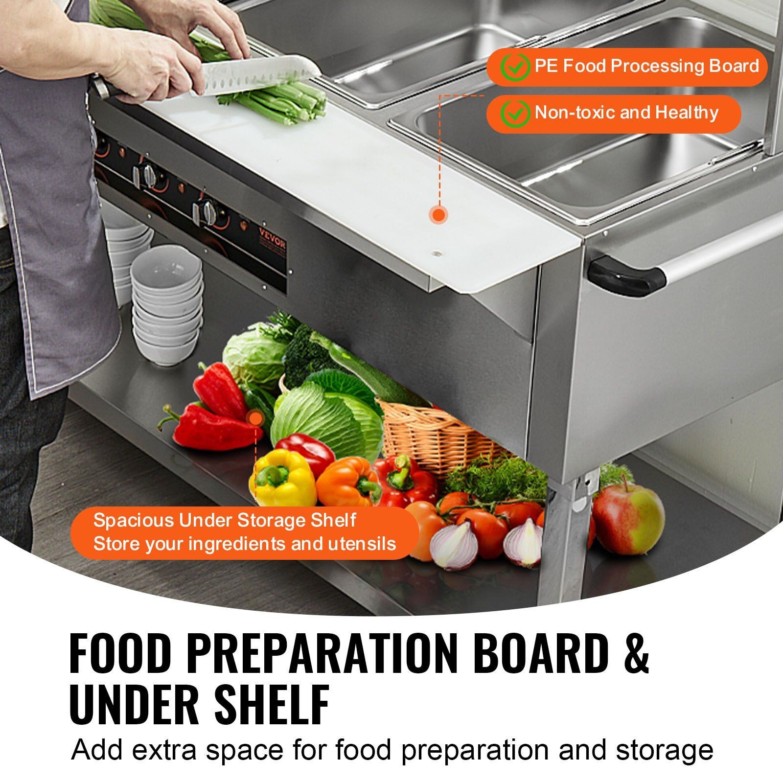 2×20.6QT 1000W Electric Steam Table with 4 Wheels & Stainless Steel Design