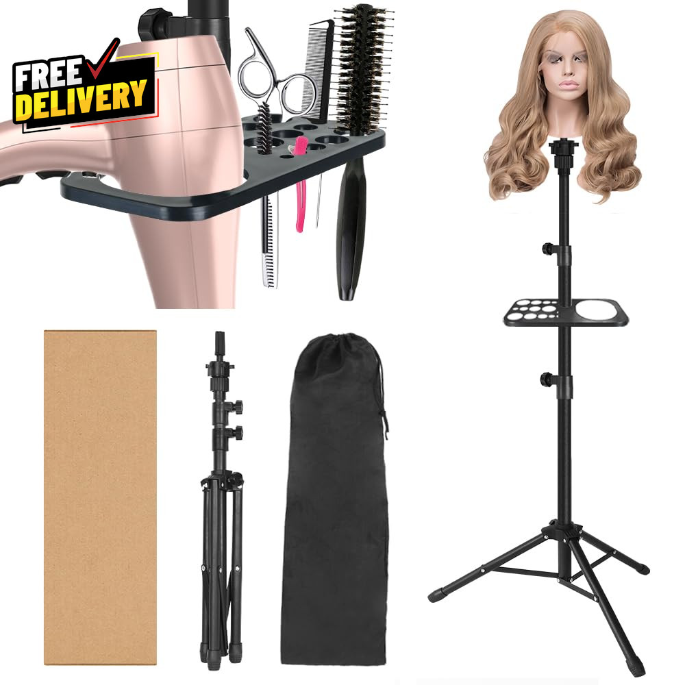 50 Inch Metal Wig Stand Adjustable Wig Head Stand Mannequin Head Stand for C….