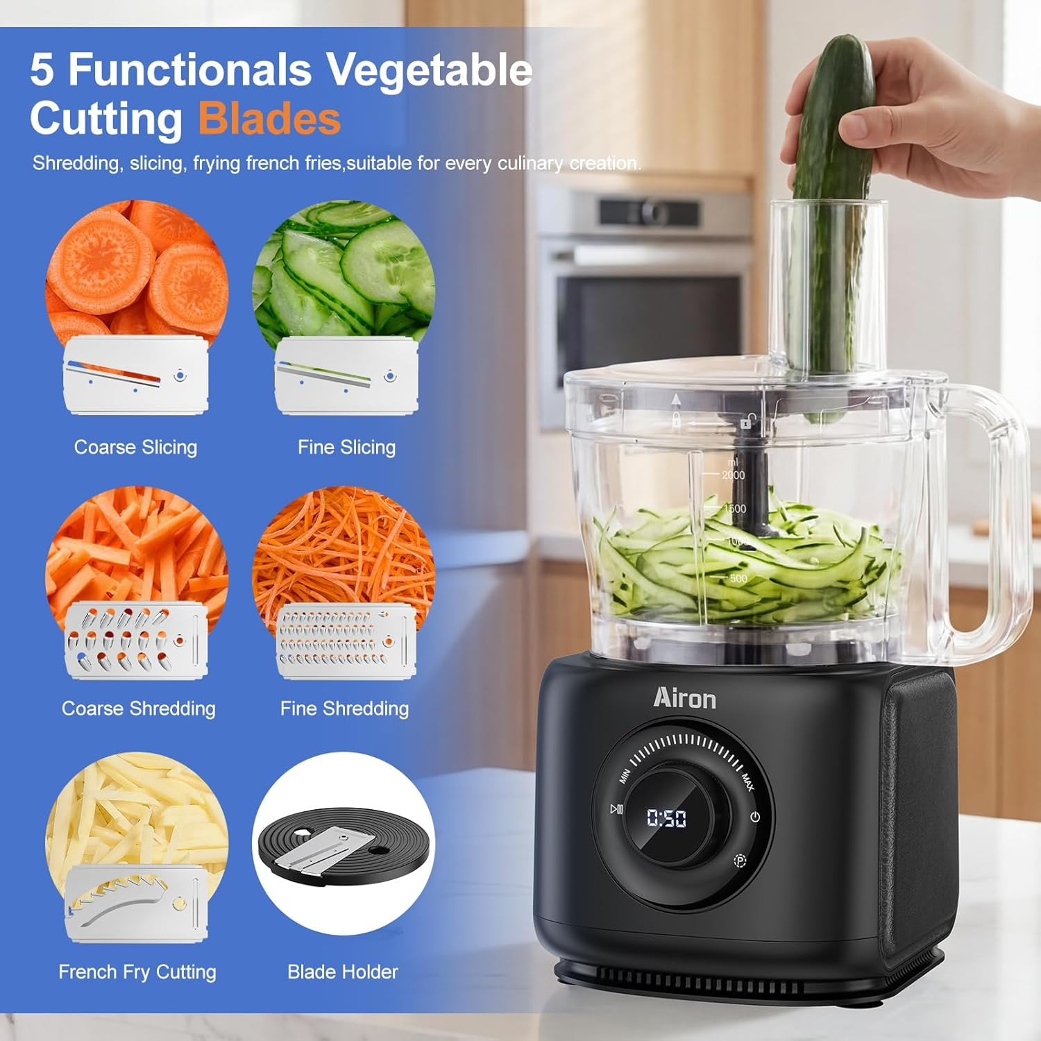 7-In-1 Professional Food Processor, 1000W Powerful Electric Vegetable Chopper, 1