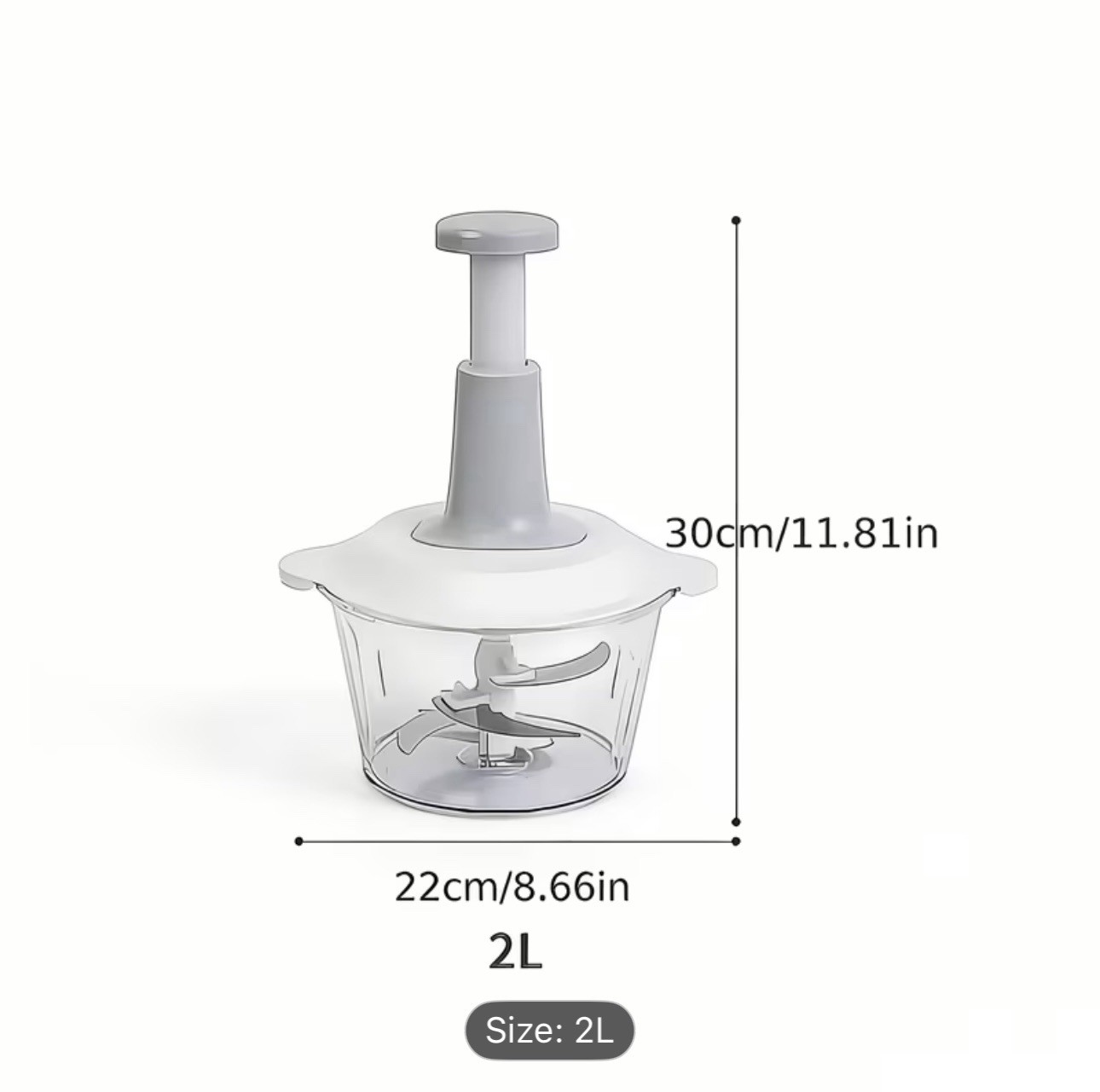 Manual Food Processor 2L White Gray Plastic Chopper for Vegetables Fruit