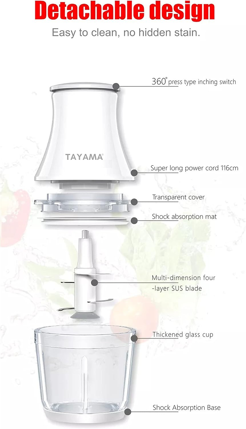 2.5 Cup White 200W Mini Chopper 4-Layer Blade Food Processor, Medium