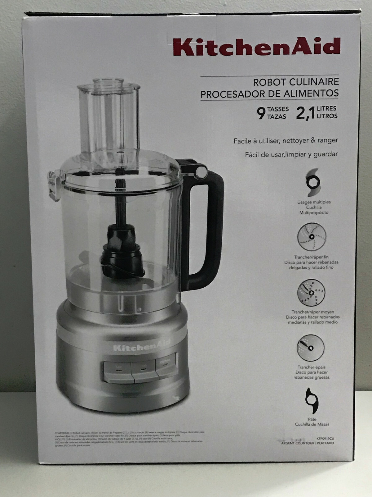 KitchenAid KFP0919 9 Cup Food Processor Plus Silver Chop Puree Knead Shred Slice