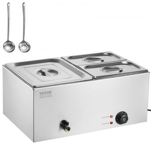 24QT Commercial Food Warmer, 3-Pan Electric Steam Table, 1200W Professional Coun