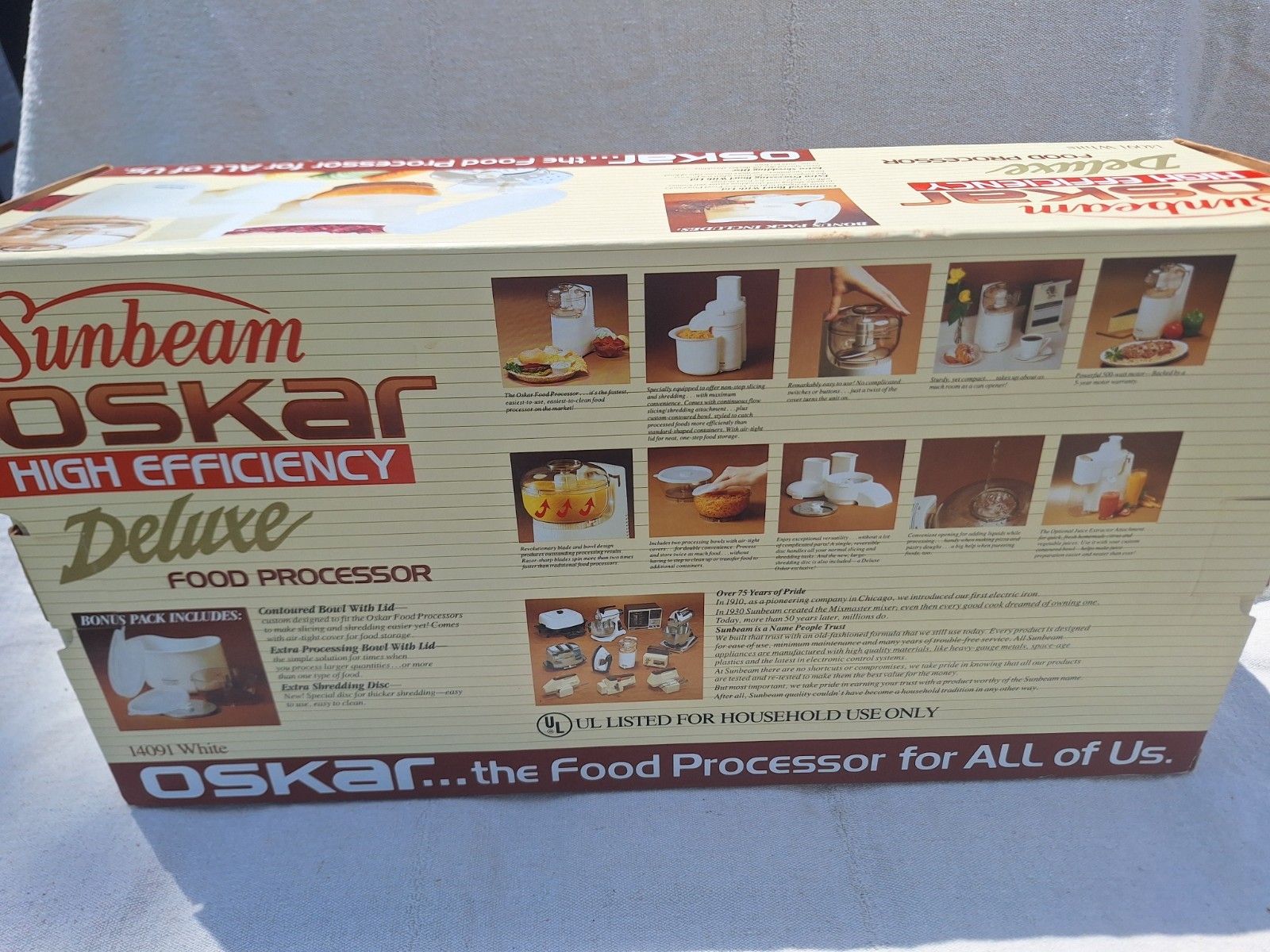 VTG 1987 Sunbeam Oskar Food Processor Deluxe High Efficiency White 14091 Bonus