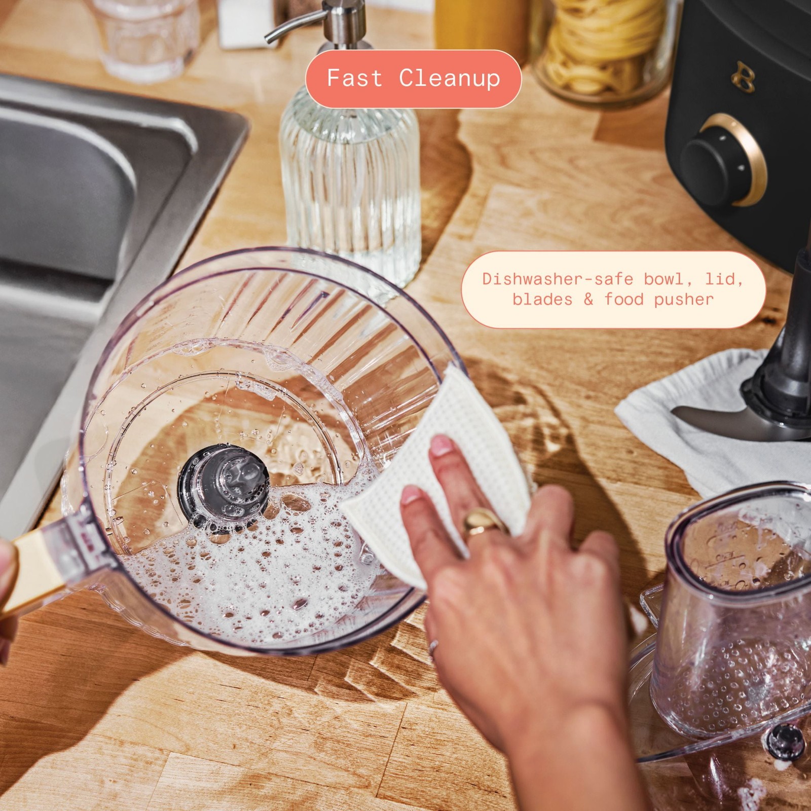 Beautiful 10-Cup Food Processor with Accessories, Black Sesame by Drew Barrymore