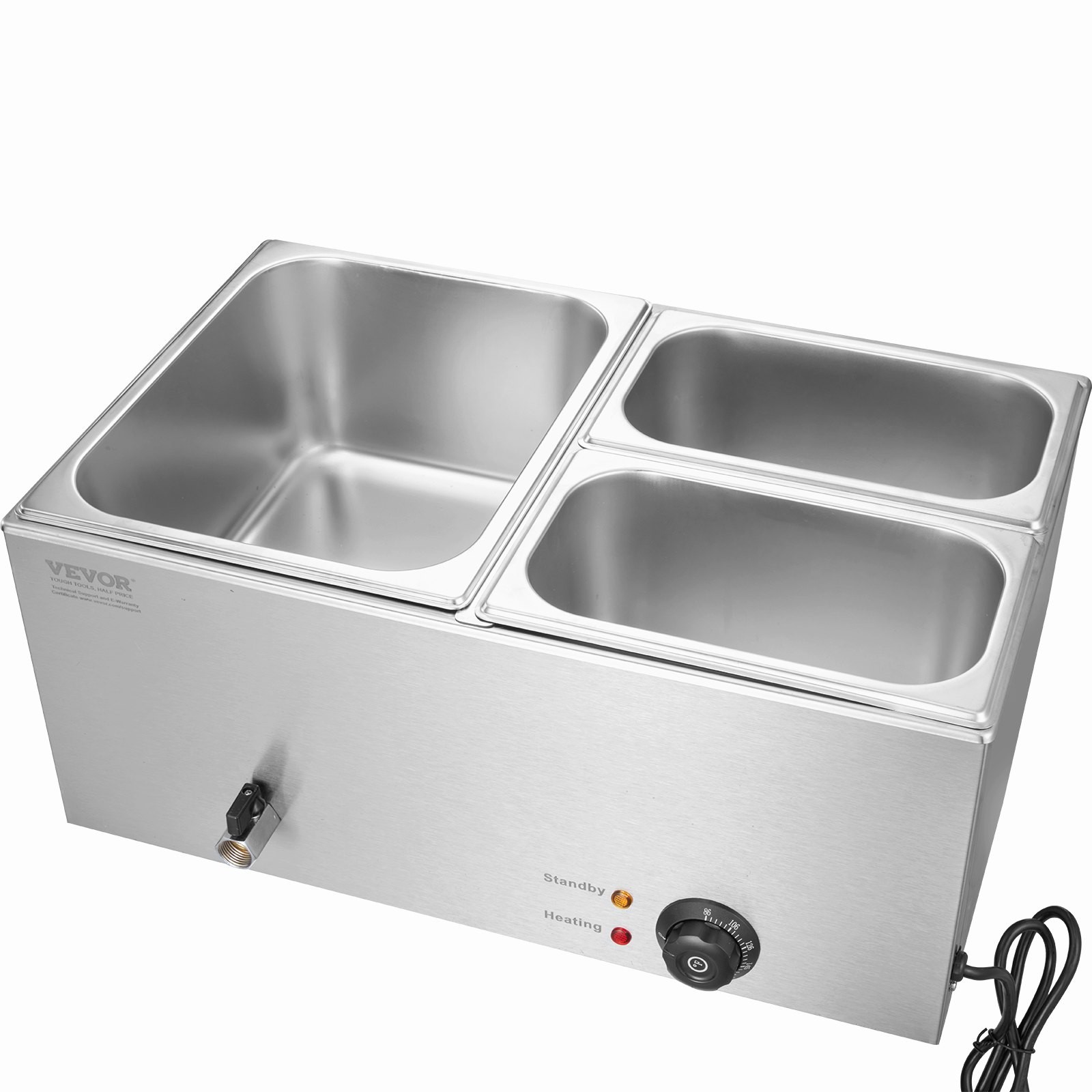 24QT Commercial Food Warmer, 3-Pan Electric Steam Table, 1200W Professional Coun