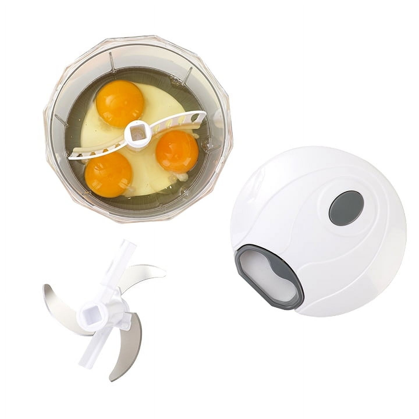 (4 pack) 1qt Quick Pull Chopper, BPA free , SS Blades, White & Grey, Weight 320g