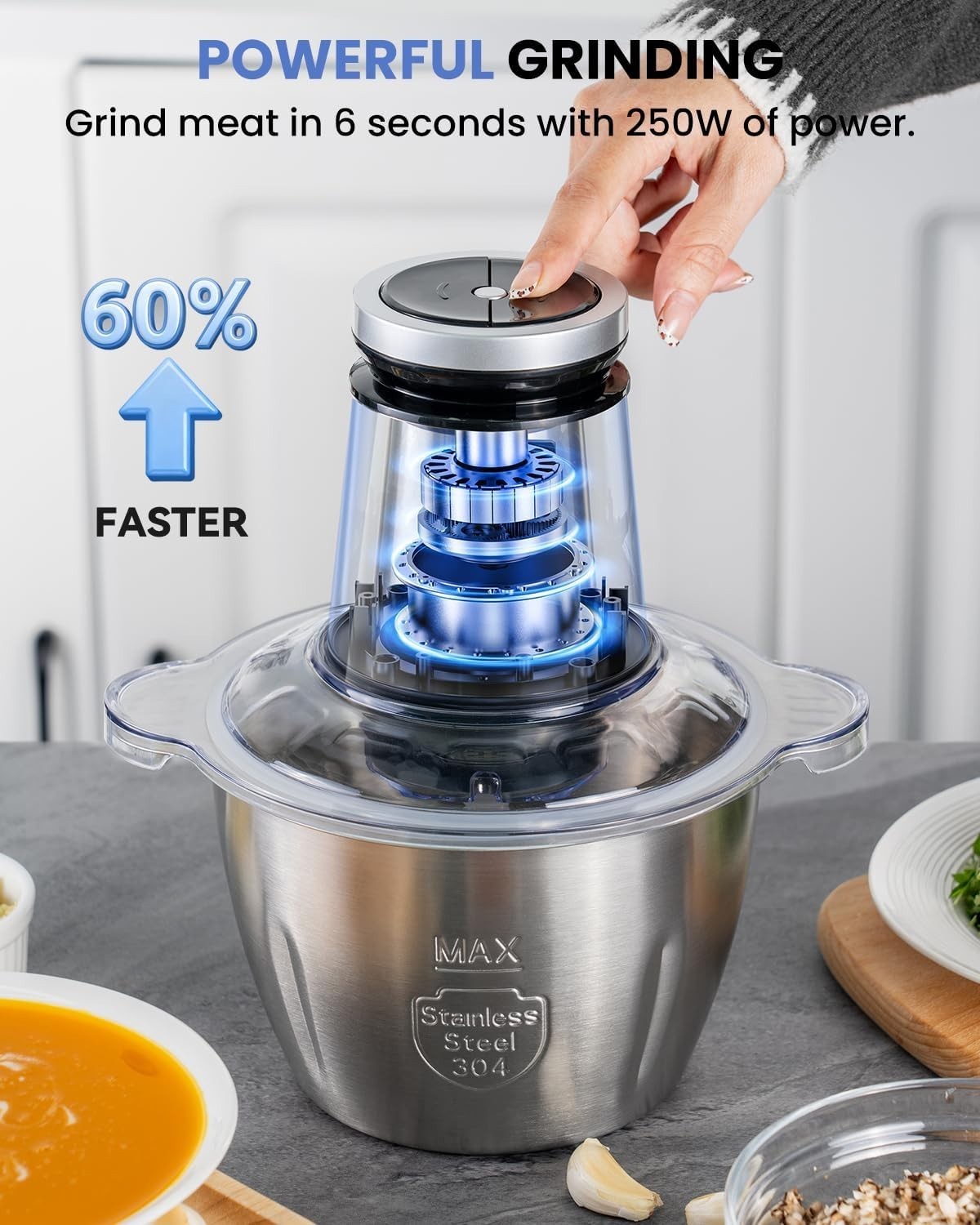LINKChef Food Processor 10 Cup 600W Electric Meat Grinder Chopper Stainless