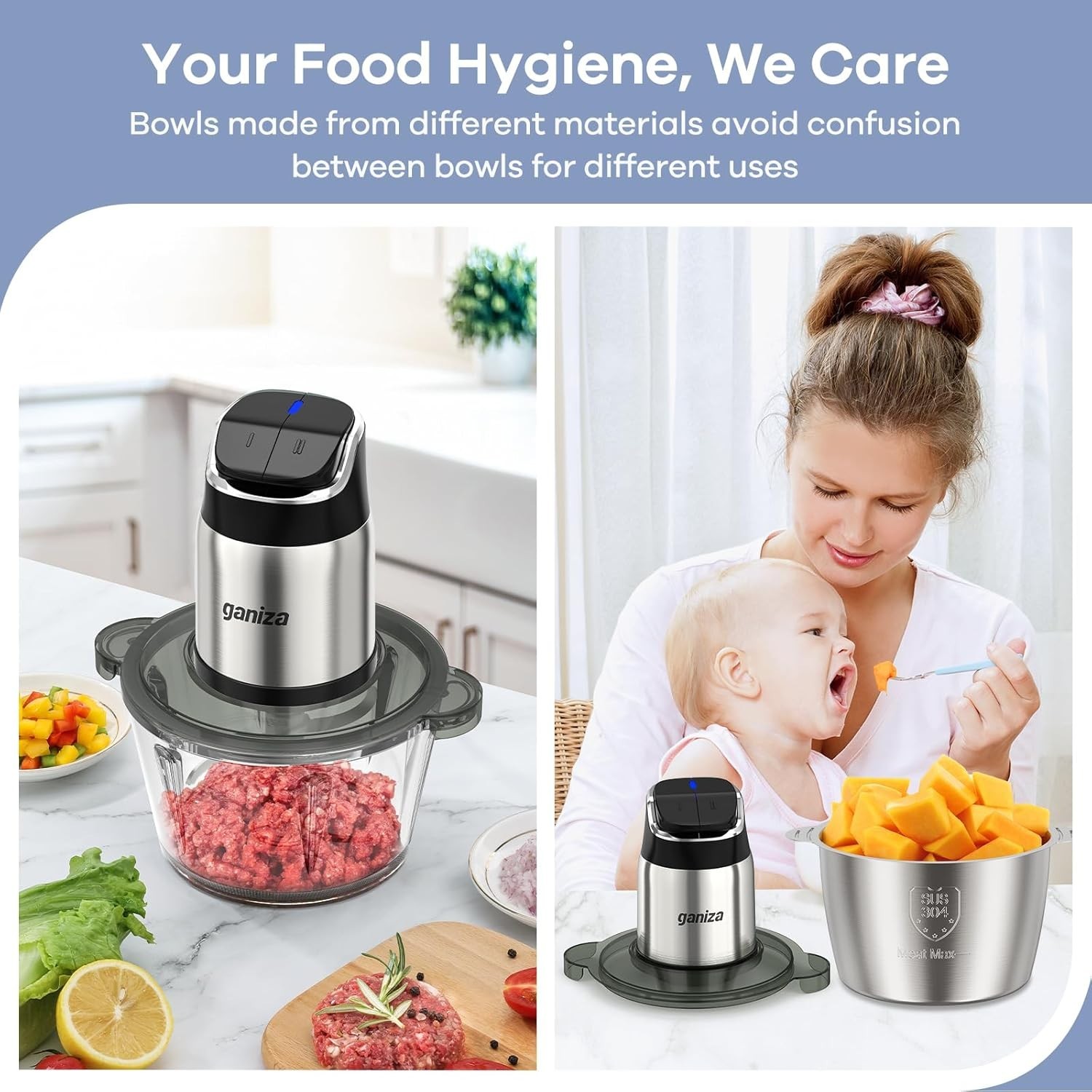 2-Speed Food Processor with 8 Cup Stainless Steel & Glass Bowls, Overheat Pro…