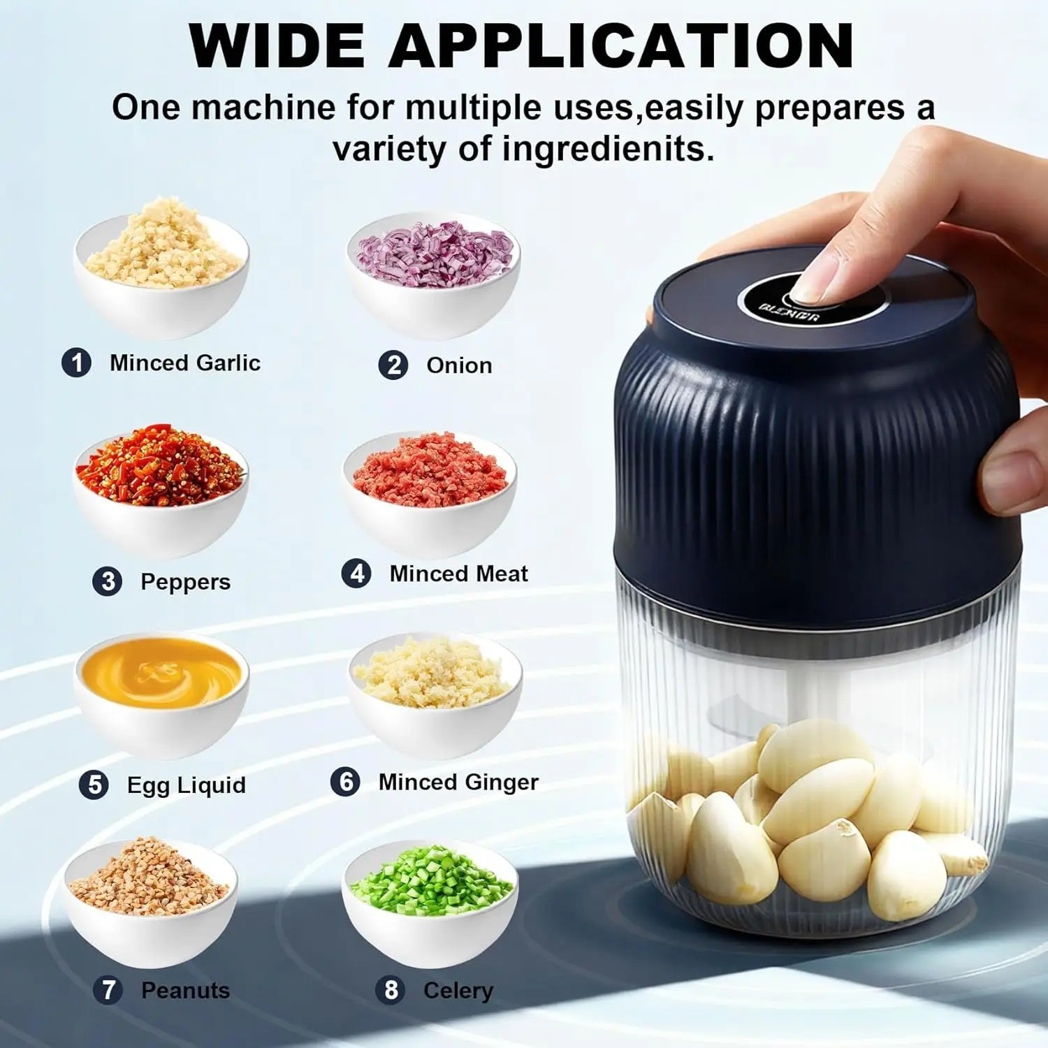 Electric Mini Garlic Chopper 250ML USB Food Processor for Onion Veg Fruit Meat