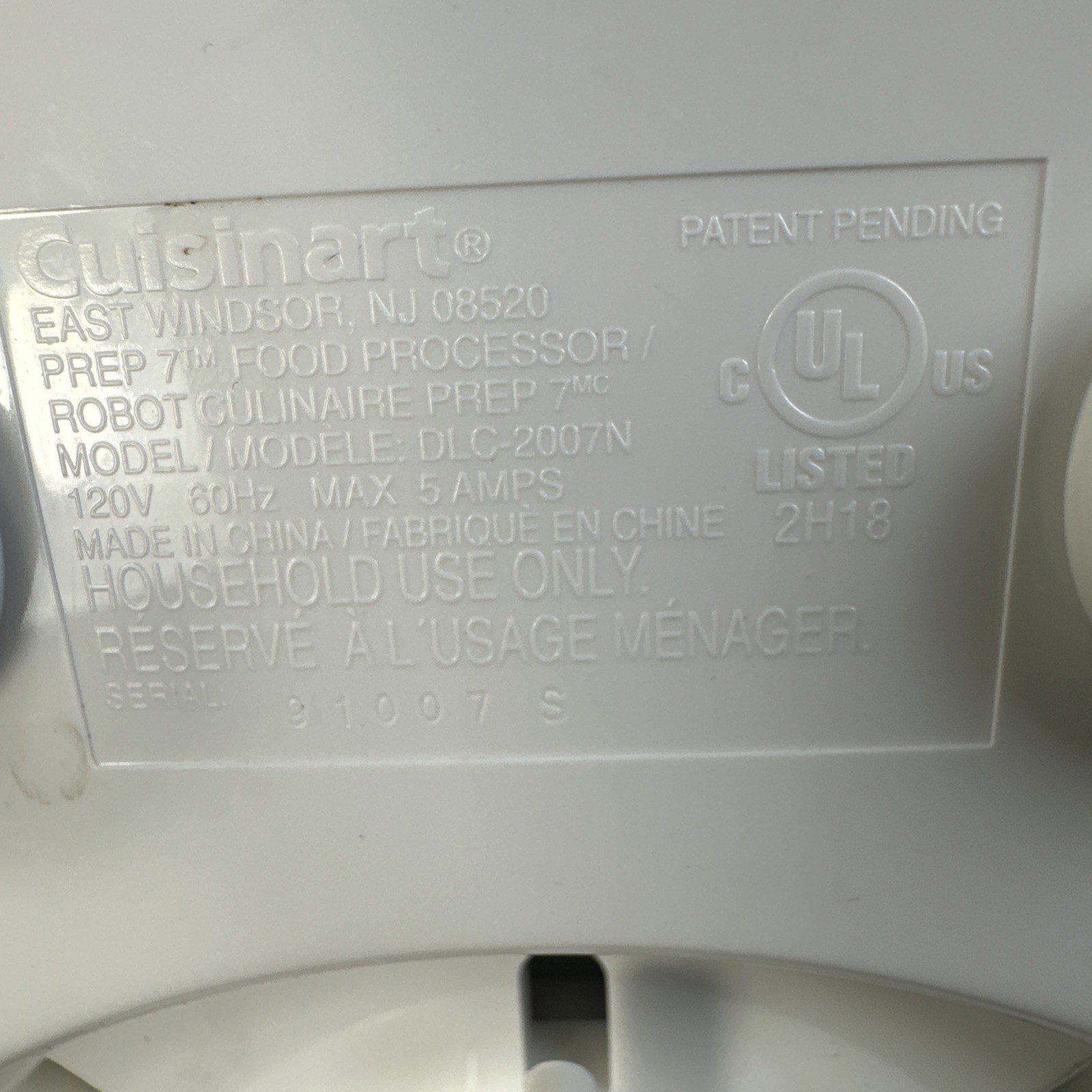 Cuisinart DLC-2007N Prep 7 7-Cup Food Processor. Very Nice Condition! Tested!