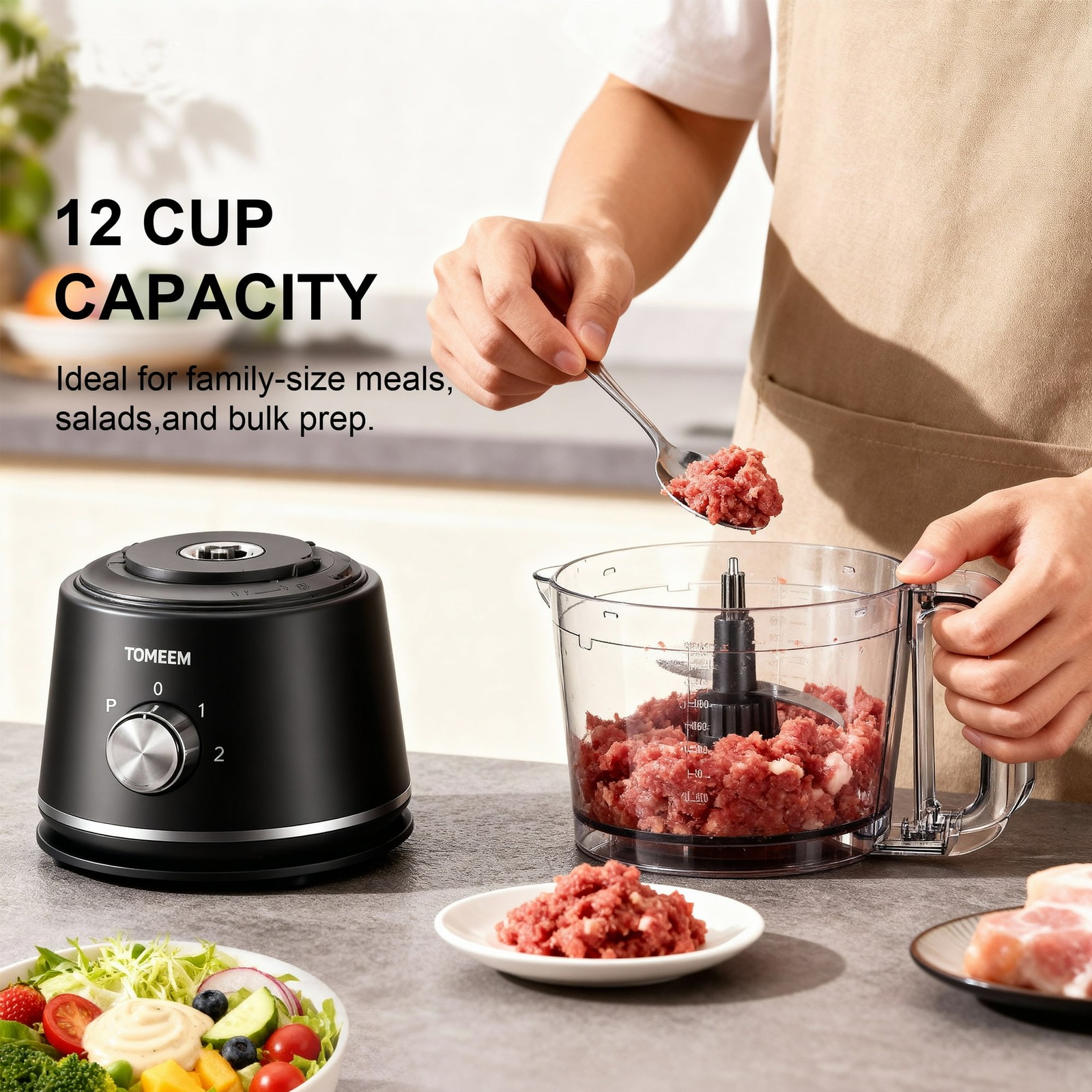 Food Processor 600W, 12 Cup, for Chop, Puree, Slice, Shred & Knead Dough