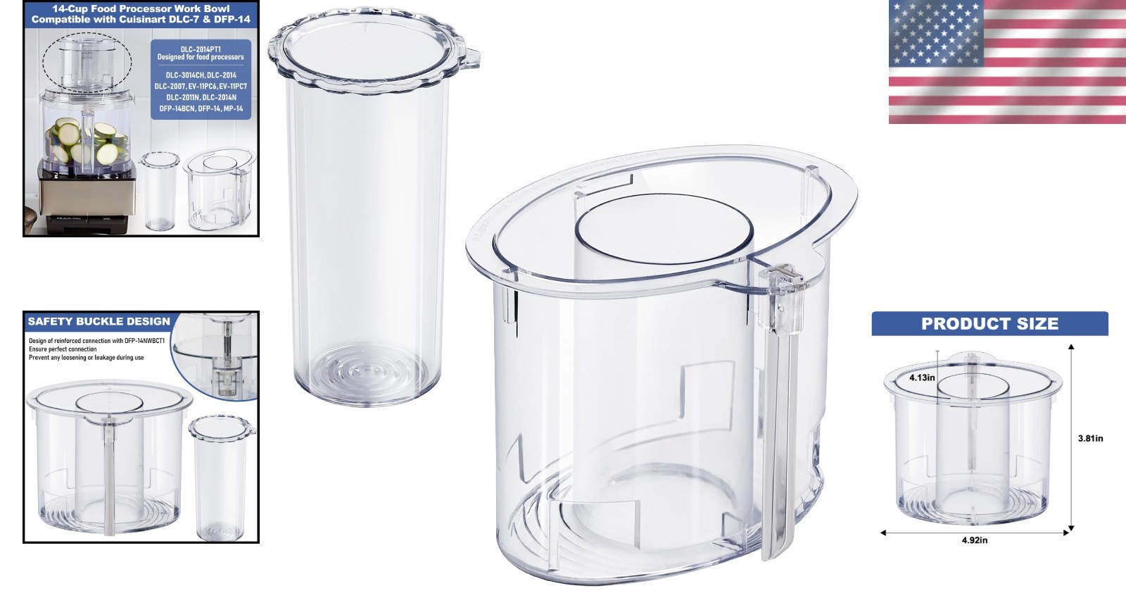 Large & Small Food Processor Pushers Set – 14-Cup Capacity & Dishwasher Safe