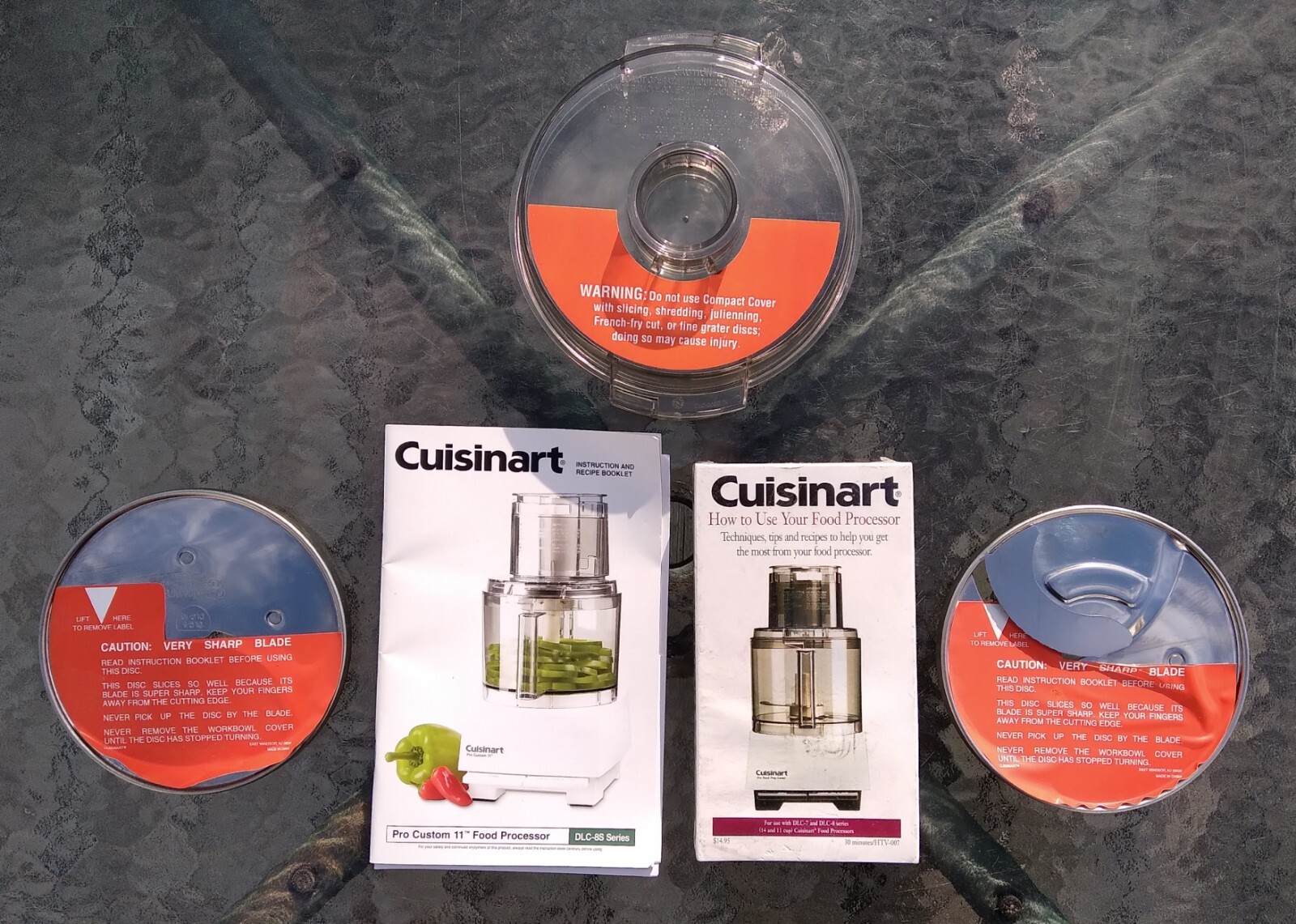 Misc. Lot of Cuisinart DLS-7&8 Food Processor Parts: Blades,Lid,Manual&Tape NEW!