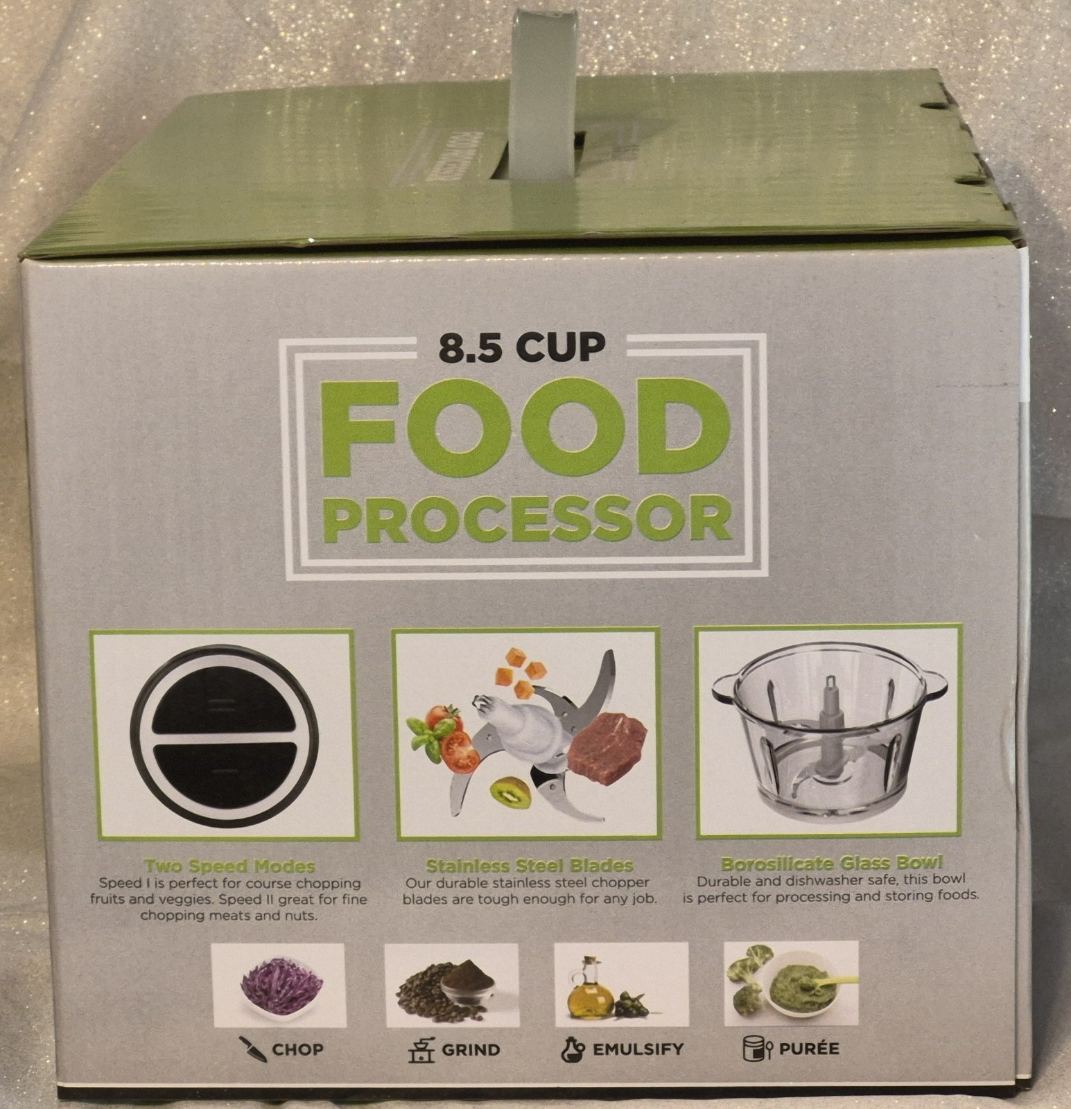 Eco+Chef 8.5 Cup Food Processor w Glass Mixing Work Bowl CHOP EC-85CFP-M NEW BX